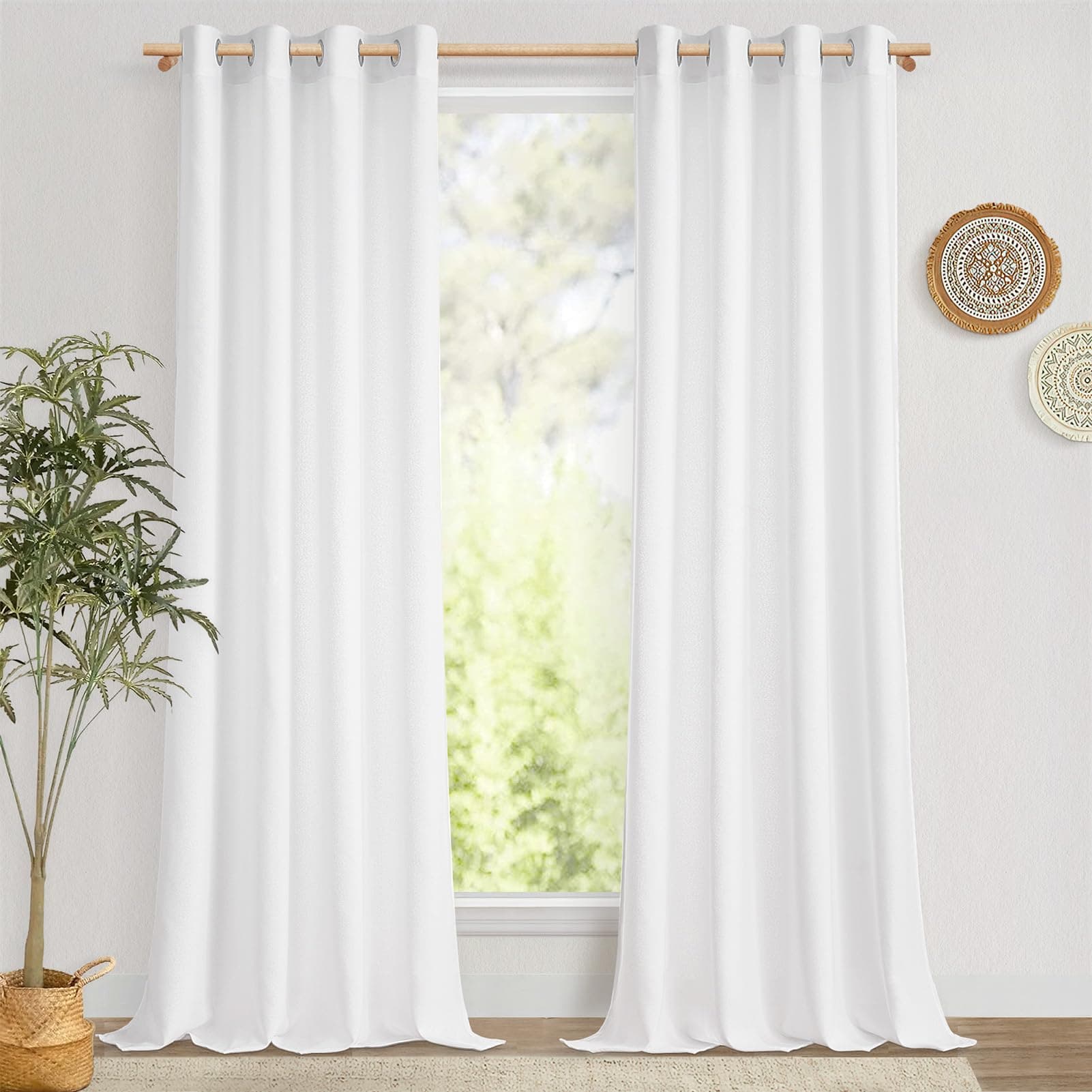 MRTREES Cortinas Lino Blancas de Salon Dormitorio Modernas 2 Piezas Cortina Ventana Visillo Translucidas con Ojales para Comedor Lindas Cortinas Habitacion Matrimonio, 140x245 CM