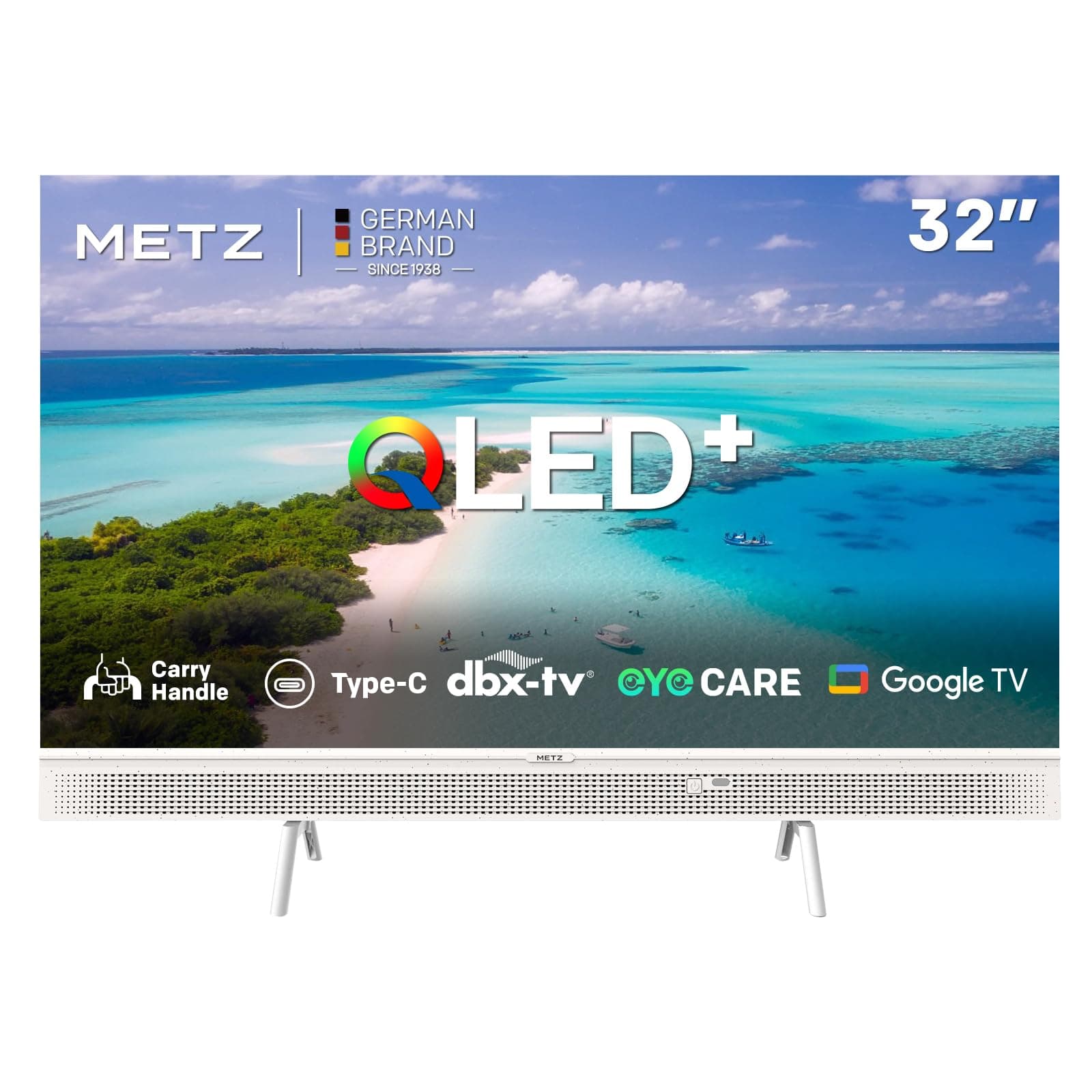 Metz 32 Pollici Smart TV, 32MQE7100Z Televisione Portatile, QLED, Power-C (Compatibile con Power Bank), HDR10, dbx-TV, Dolby Audio, Chromecast, Controllo Vocale,Tuner DVB-T/T2/C/S/S2/Analogico