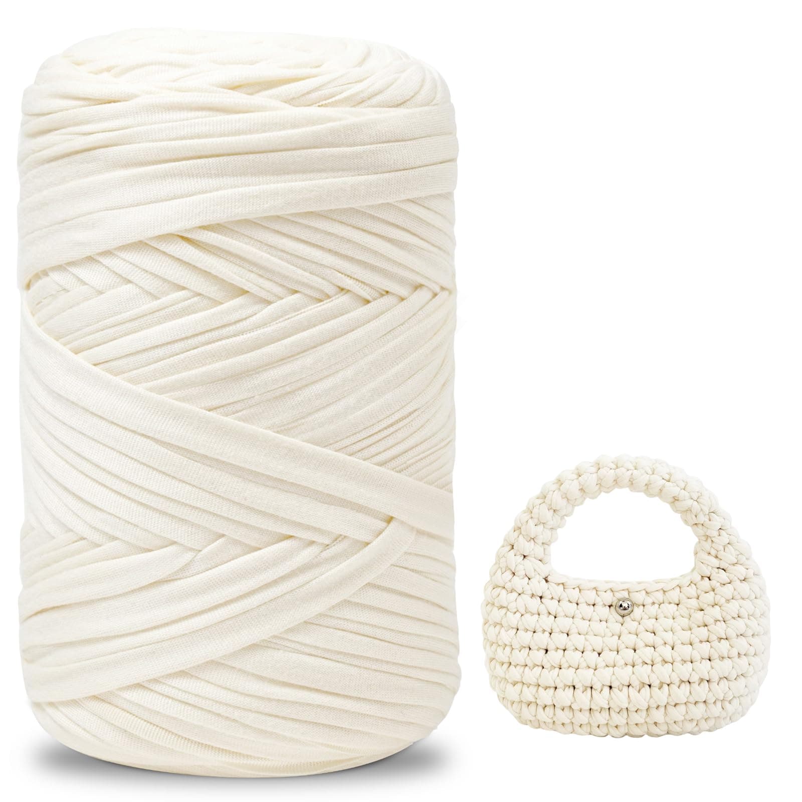 Fettuccia per Borse a Uncinetto，400 g Filato per Uncinetto, Filato Tessile per Cestini all'uncinetto, Adatto per la Realizzazione di Borse, Sacchetti, Tappeti, Artigianato Fai-da-te Bianco latteo