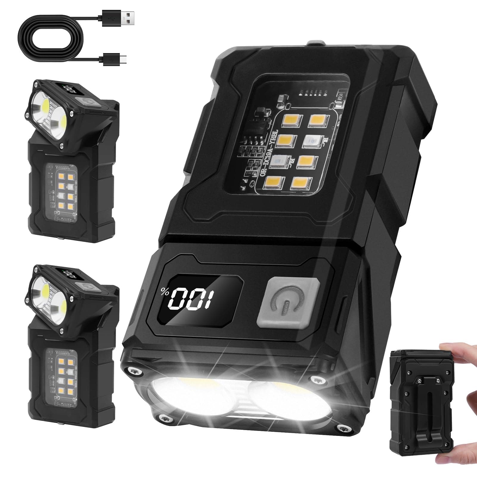 flintronic Mini Lampada da Lavoro, COB Lampade Ruotabile di ispezione,Ricaricabile Ttramite USB C, Lampada portatile per Auto/Campeggio/Home e di Emergenza Uso