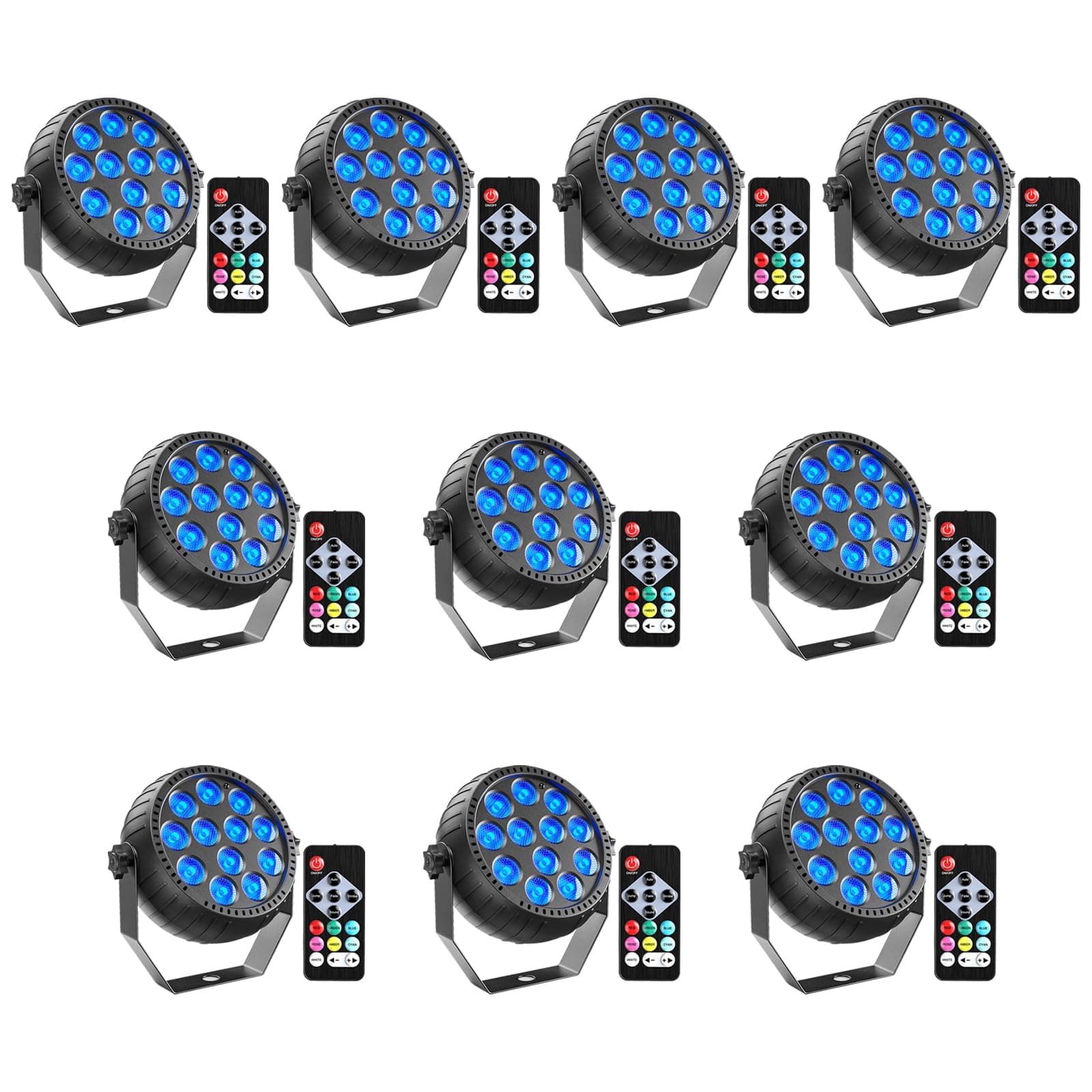 Rtktoup 10PCS RGB Recargable Foco Par LED, 12 LED Batería Luz de Escenario con Control Remoto Luces Discoteca para Fiesta Bar DJ Show Boda Halloween Navidad