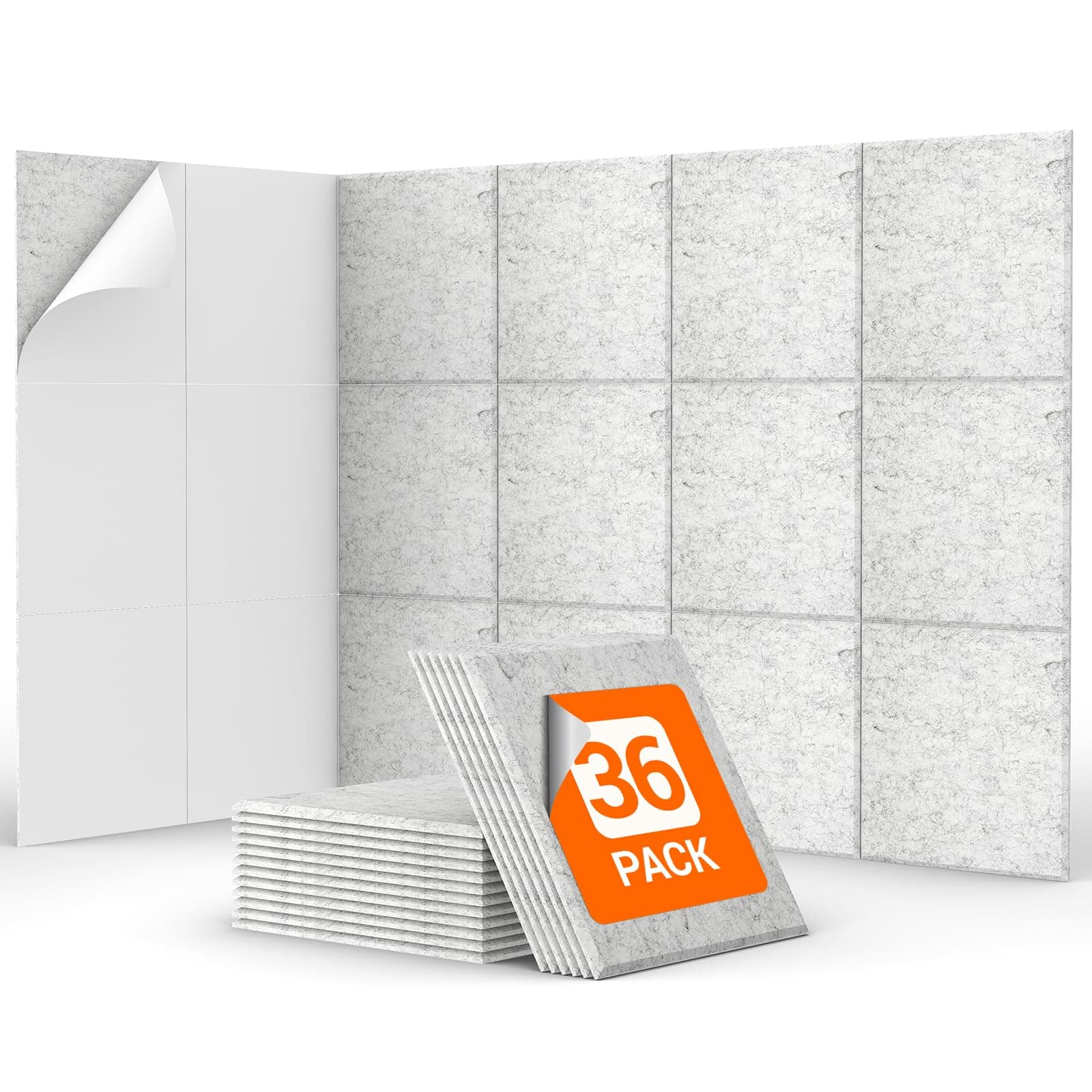 TONOR 36 Pezzi Pannelli Fonoassorbenti Adesivi, 30 x 30 x 0,9 Cm Pannello Fonoassorbente Ad Alta Densità, Insonorizzazione Stanza per Cinema Domestico, Soggiorno, Camera da Letto, Grigio chiaro