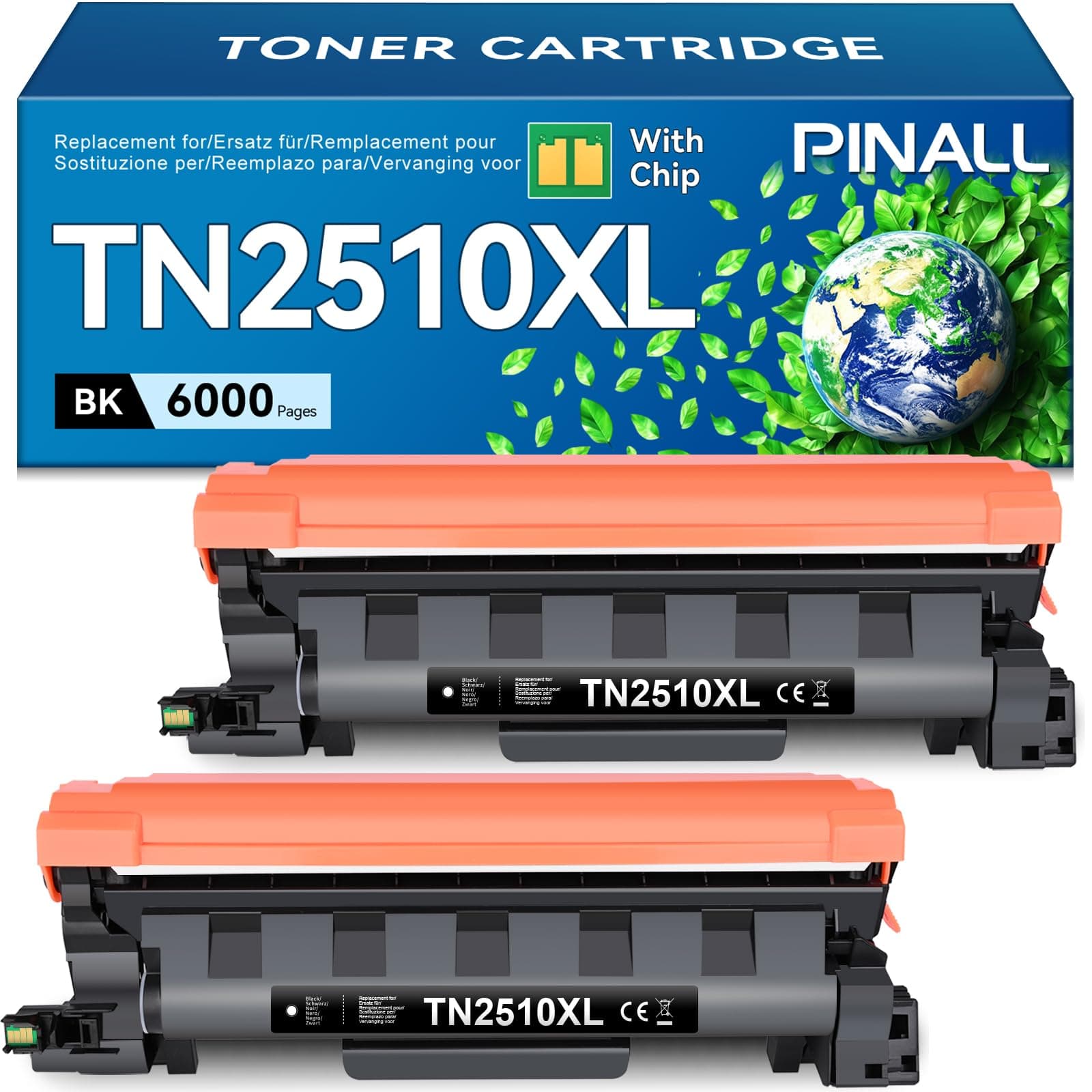 PINALL TN2510XL TN2510 Cartouche de Toner Compatible pour Brother HL-L2400DWE DCP-L2620DW DCP-L2627DWE MFC-L2800DW MFC-L2827DW MFC-L2835DW MFC-L2860DWE Cartouche TN2510 XL (2 Noir)