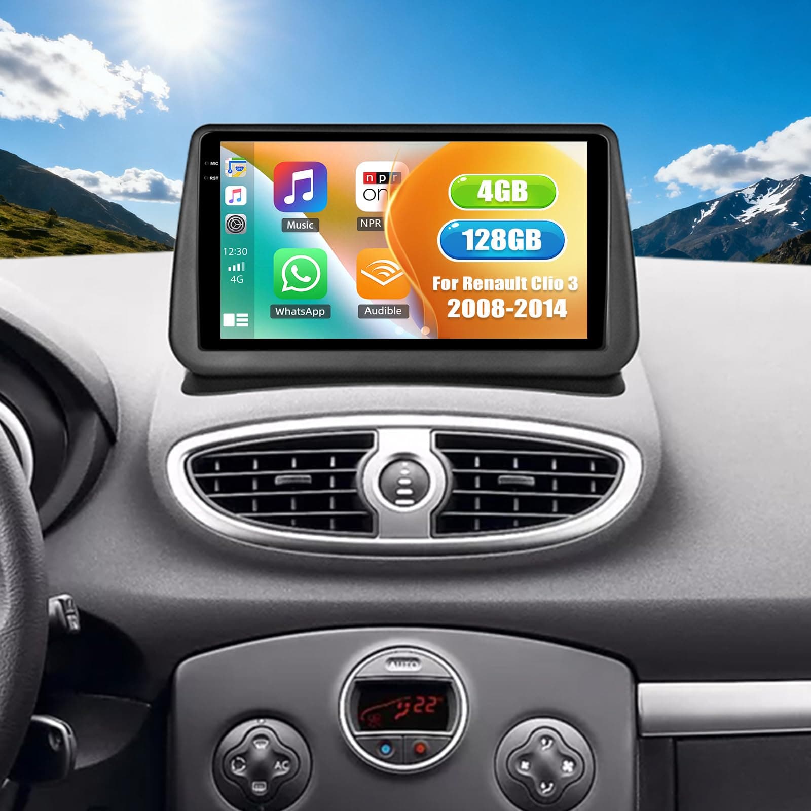 Android 15, 4G+128G GOHHDL Autoradio Carplay pour Renault Clio 3 2008-2014 avec Carplay sans Fil Android Auto, 9 Pouces Poste Radio Voiture 2Din avec GPS Navi WiFi Bluetooth FM/RDS EQ SWC Caméra