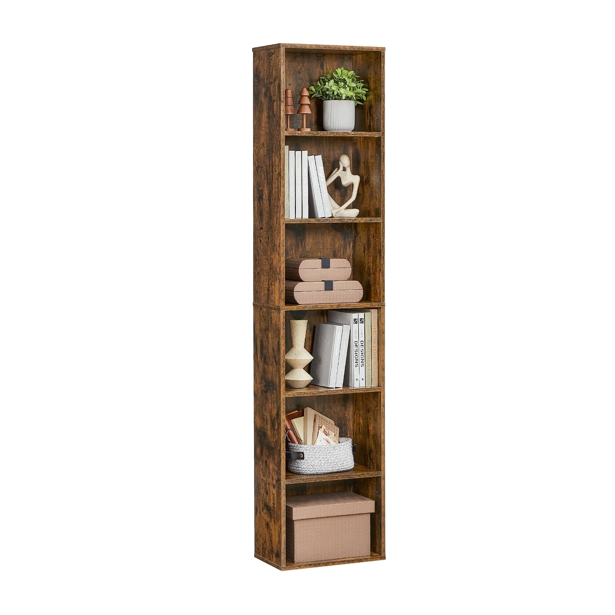 VASAGLE Estantería, Librería de 6 Niveles, Estantería de Almacenamiento Abierto, 24 x 40 x 178,5 cm, para Sala de Estar, Estudio, Comedor, Marrón Rústico LBC167K01
