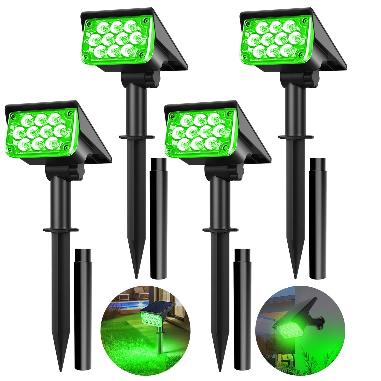T-SUN 4 Piezas Luces Solares Exteriores, Impermeable IP65 Jardín Lámpara de Camino de Paisaje LED Luz Verde, Iluminación Decorativa Solar Para Porche Patio Césped Pasillo Terraza Camino. (Verde)