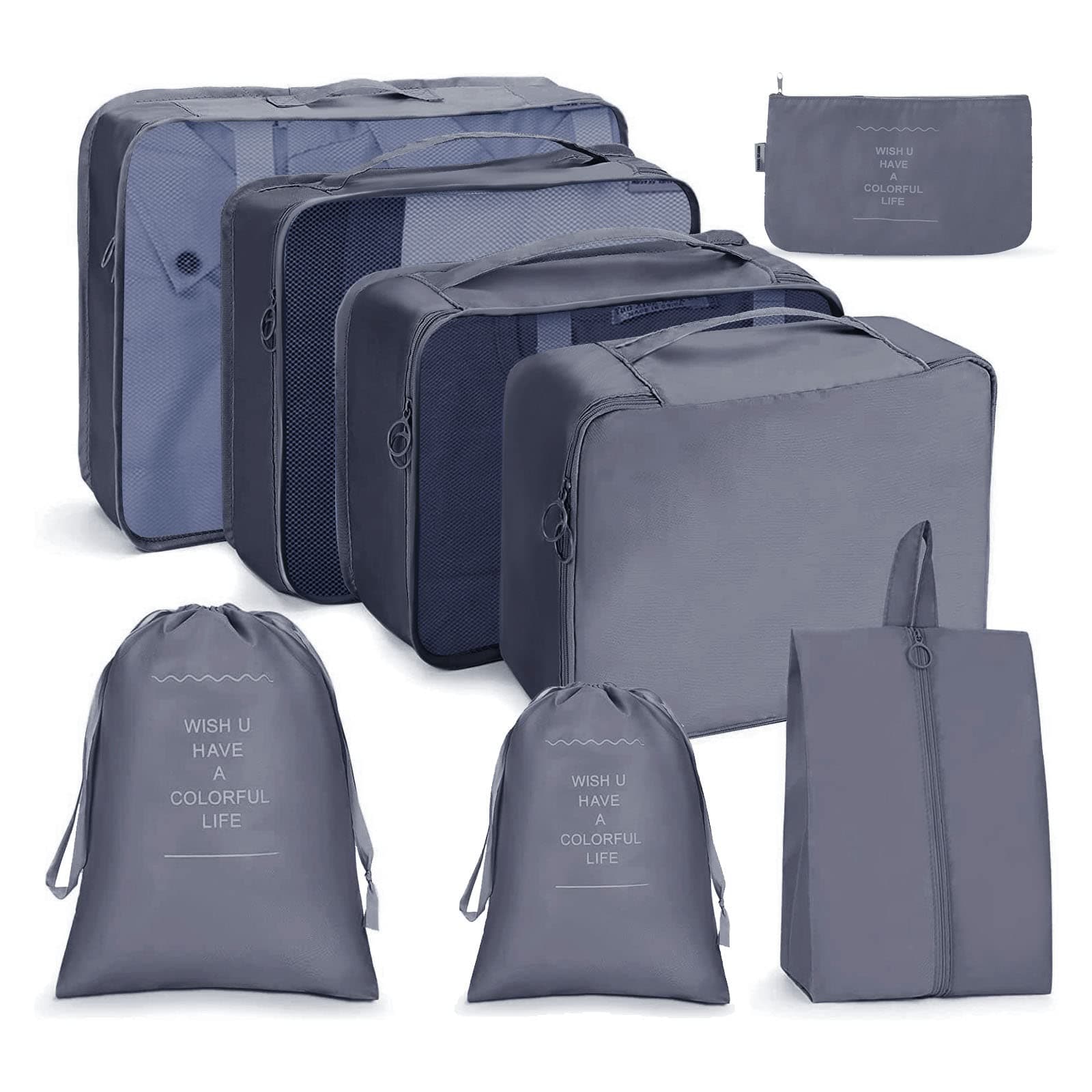 OSDUE Organizador de Maletas, 8 Piezas Bolsas Organizadoras Maleta, Impermeable Organizadores Maleta Viaje Equipaje Incluir 4 bolsas de almacenamiento, bolsa digital, bolsillo con cordón
