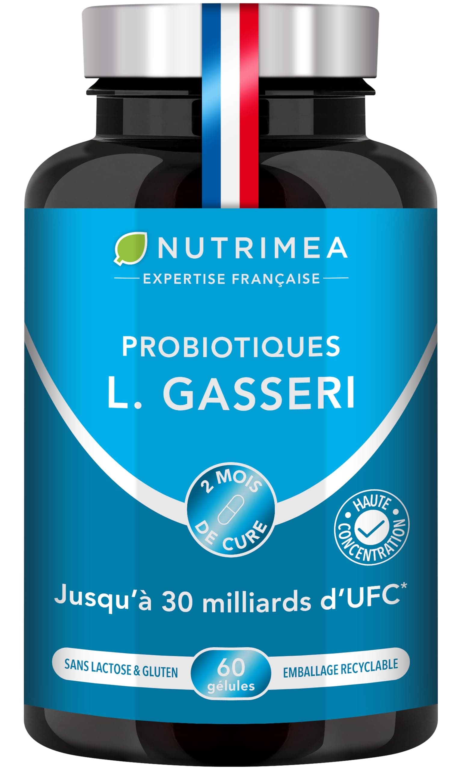 Lactobacillus Gasseri – 30 Milliards d'UFC – Probiotique pour Flore Intestinale & Digestion – Ventre Plat & Detox – Métabolisme et Contrôle du Poids - 60 Gélules Vegan - Nutrimea - Fabriqué en France