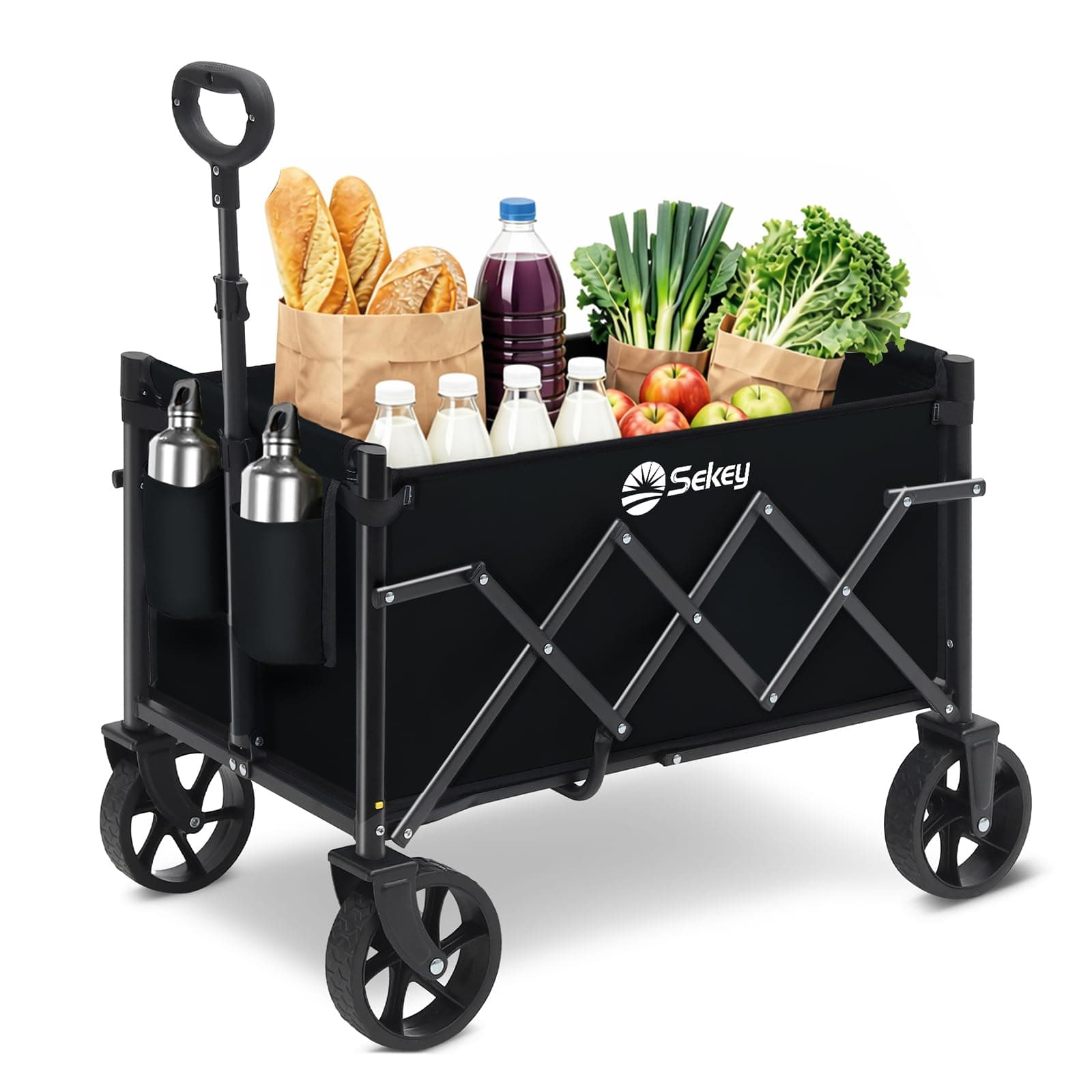 Sekey Bollerwagen Faltbar Klein 80KG, Handwagen Klappbar, Faltbarer Einkaufswagen Campingwagen mit Höhenverstellbarem Griff, Leicht & Platzsparend & Stabil, Mini 4029, Schwarz