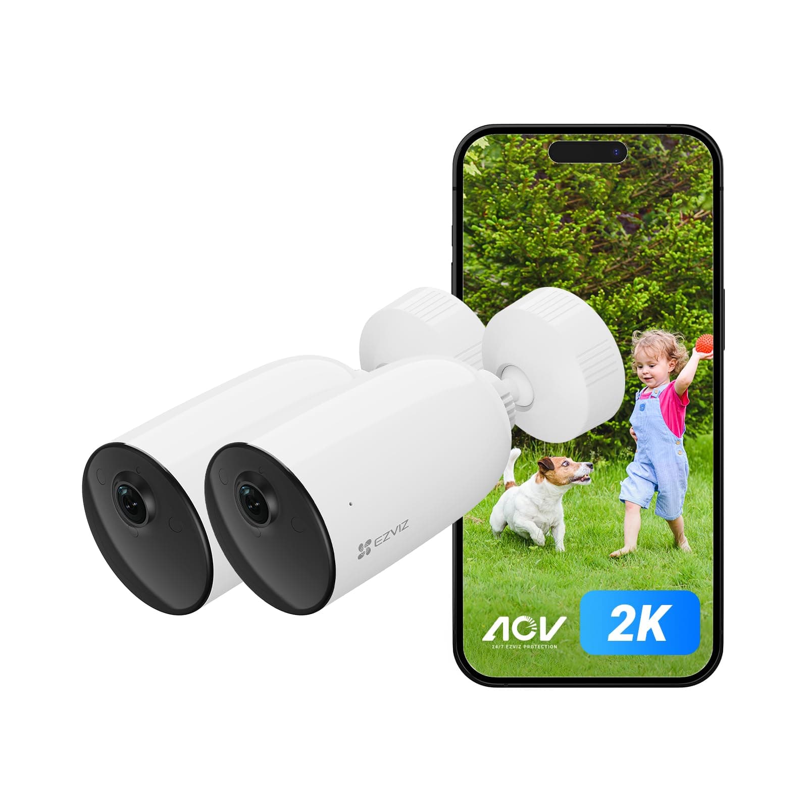 EZVIZ 2K Telecamera WiFi Esterno con Batterie Ricaricabili, Modalità AOV, Rilevamento Forma Umana/Veicolo, Visione Notturna a Colori, Audio Bidirezionale, Difesa Attiva, IP66, CB3 2PK