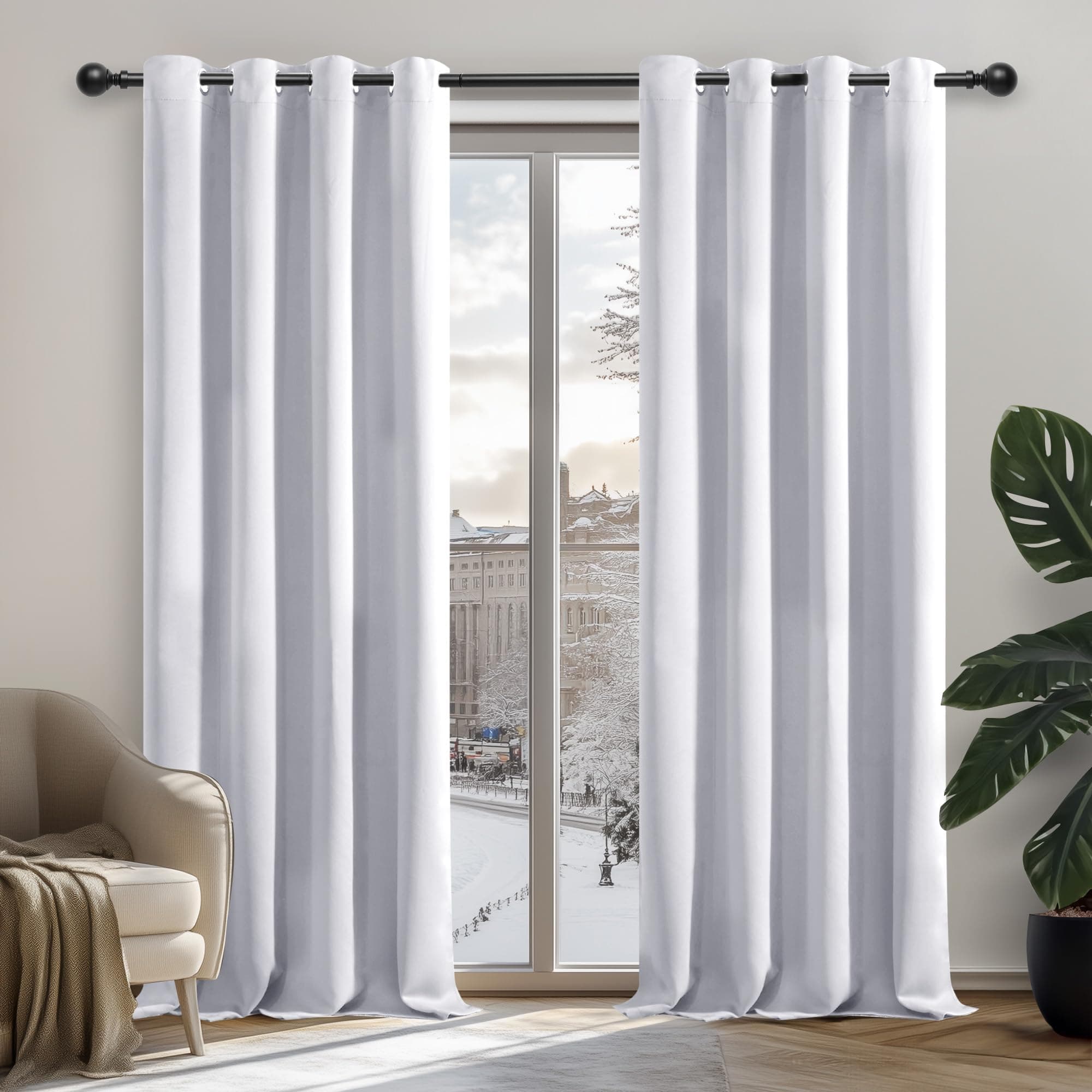 Deconovo Tende Oscuranti per Interni 2 Pezzi 200 CM Altezza, Termiche Isolanti, Anti-Rumore, con Anelli, Ideali per Camera da Letto e Soggiorno, 140x200 CM, Grigio Perla