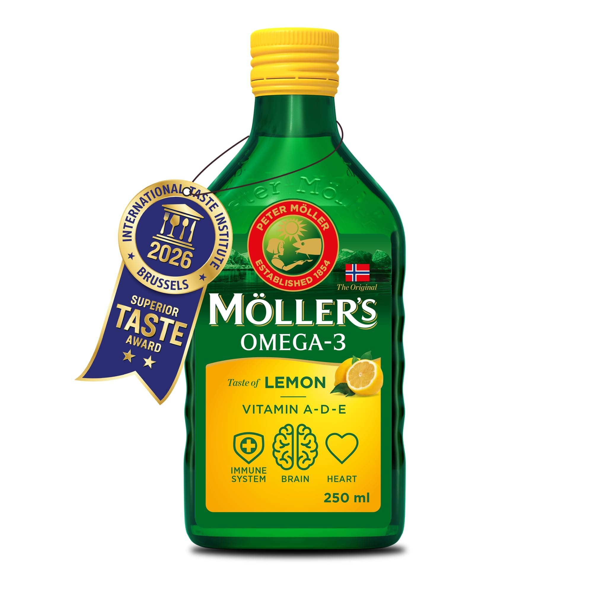 Moller’s ® | Aceite de hígado de bacalao | Complemento dietético con omega-3 EPA, DHA y vitaminas A, D y E | Sabor Limón | 500 ml