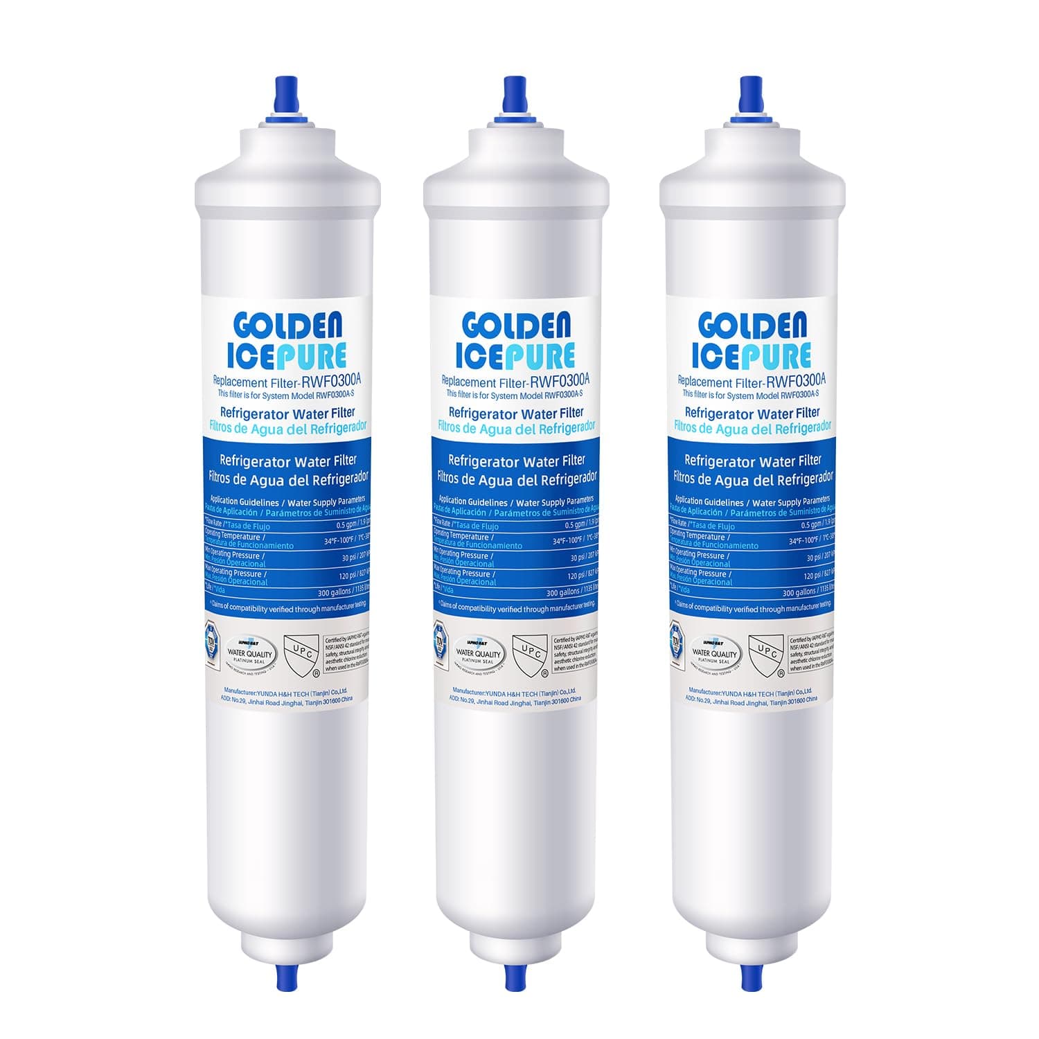 GOLDEN ICEPURE Filtro de agua para refrigerador Compatible Con Samsung DA29-10105J, DA29-10105J HAFEX/EXP, DA99-02131B, WSF-100, EF9603, HAIER LG Refrigerador de línea, 3 piezas,