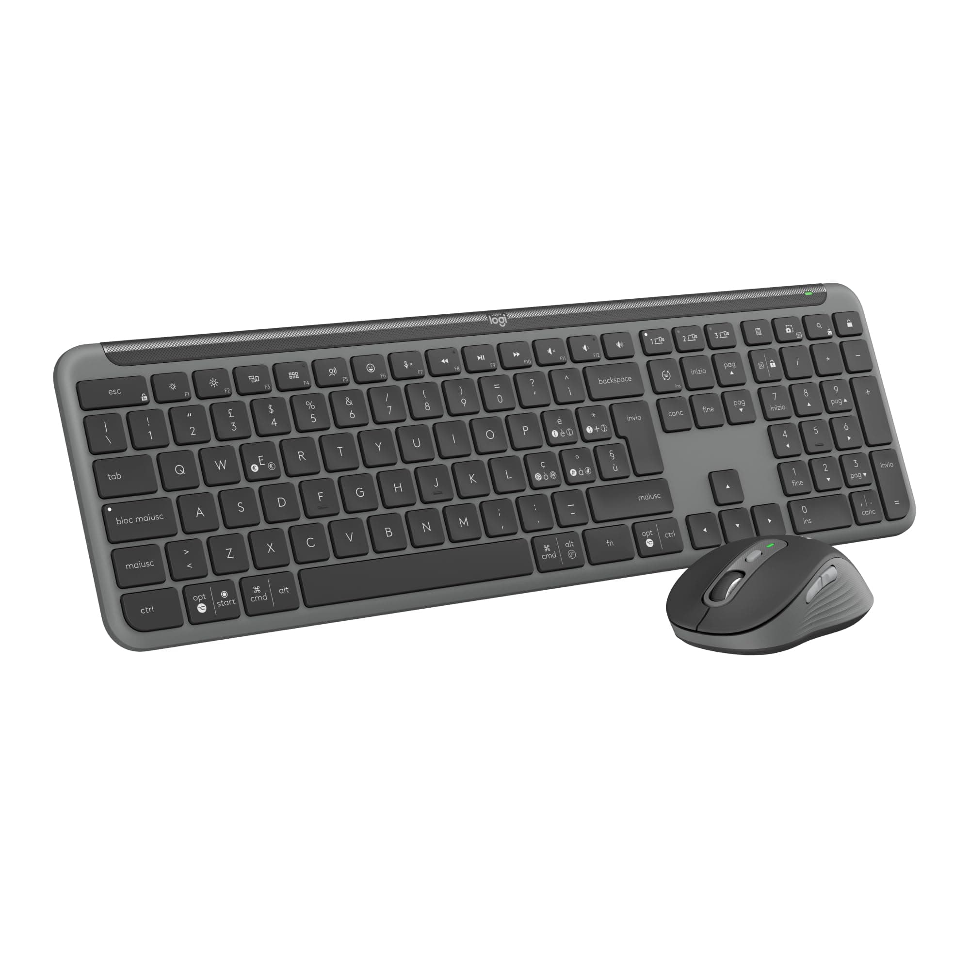 Logitech MK950 Signature Slim wireless tastiera e mouse Kit con di digitazione silenziosi, switch tra tre dispositivi, Bluetooth, più sistemi operativi, Windows, Mac, Layout Italiano QWERTY, Grafite