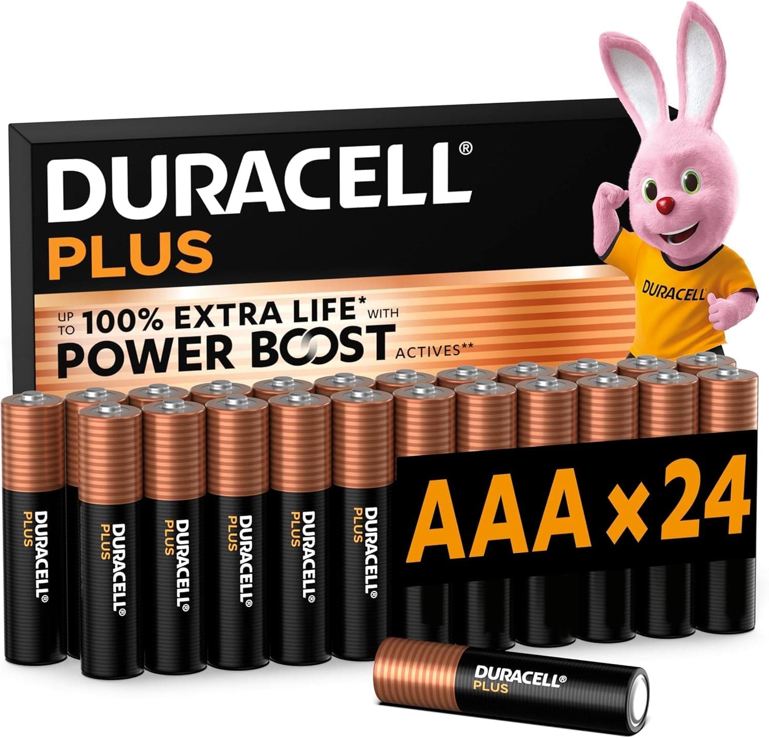 DURACELL Batterie Plus AAA (Confezione da 24) – Batterie Alcaline da 1,5 V – Fino al 100% di durata extra con Attivi POWER BOOST – Affidabilità per i dispositivi di utilizzo quotidiano - MN2400