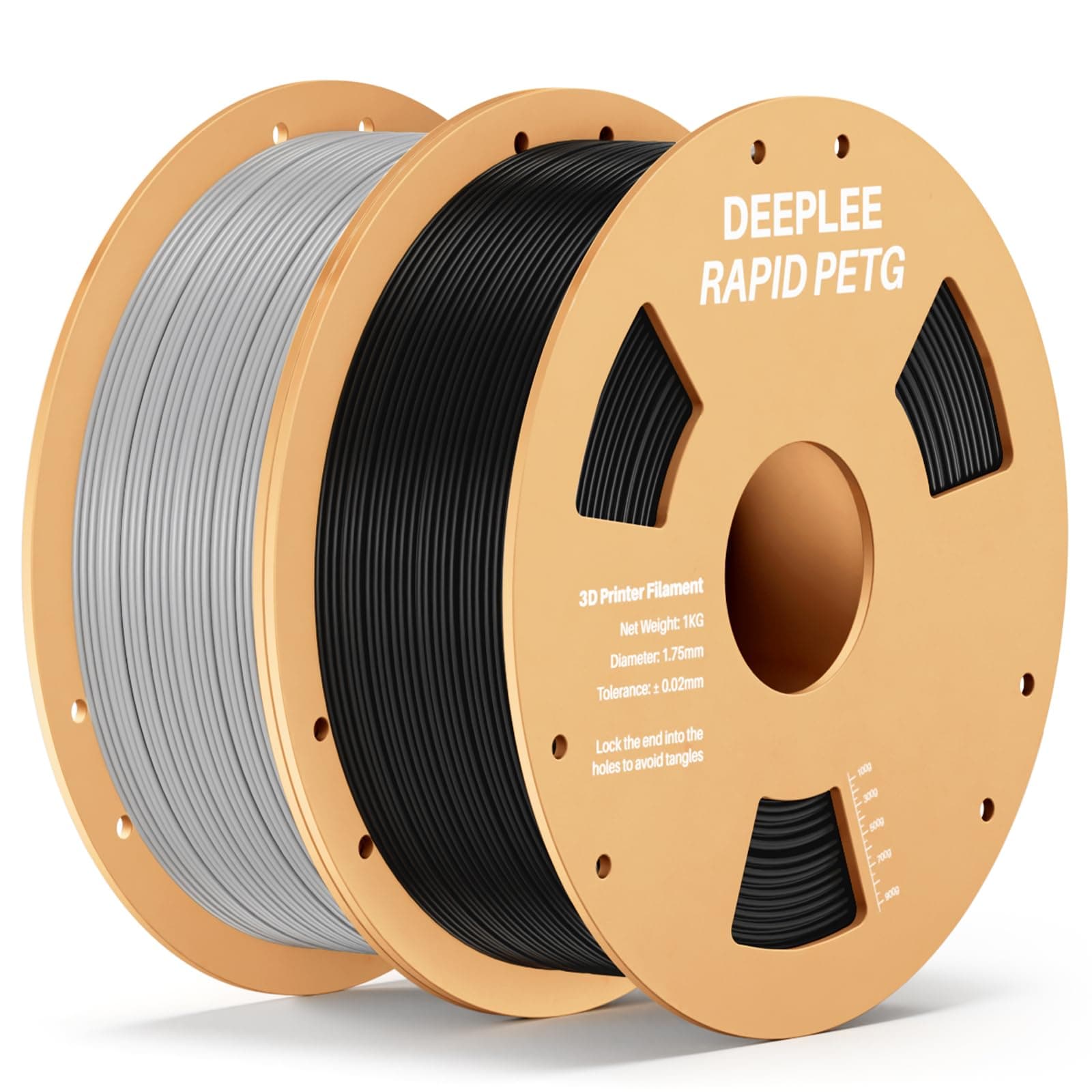 DEEPLEE PETG Rapid 1.75 mm, Kit 2 Bobinas Negro y Gris (2kg). Velocidad 600 mm/s y Alta Resistencia al Impacto. Compatible con Impresoras FDM.