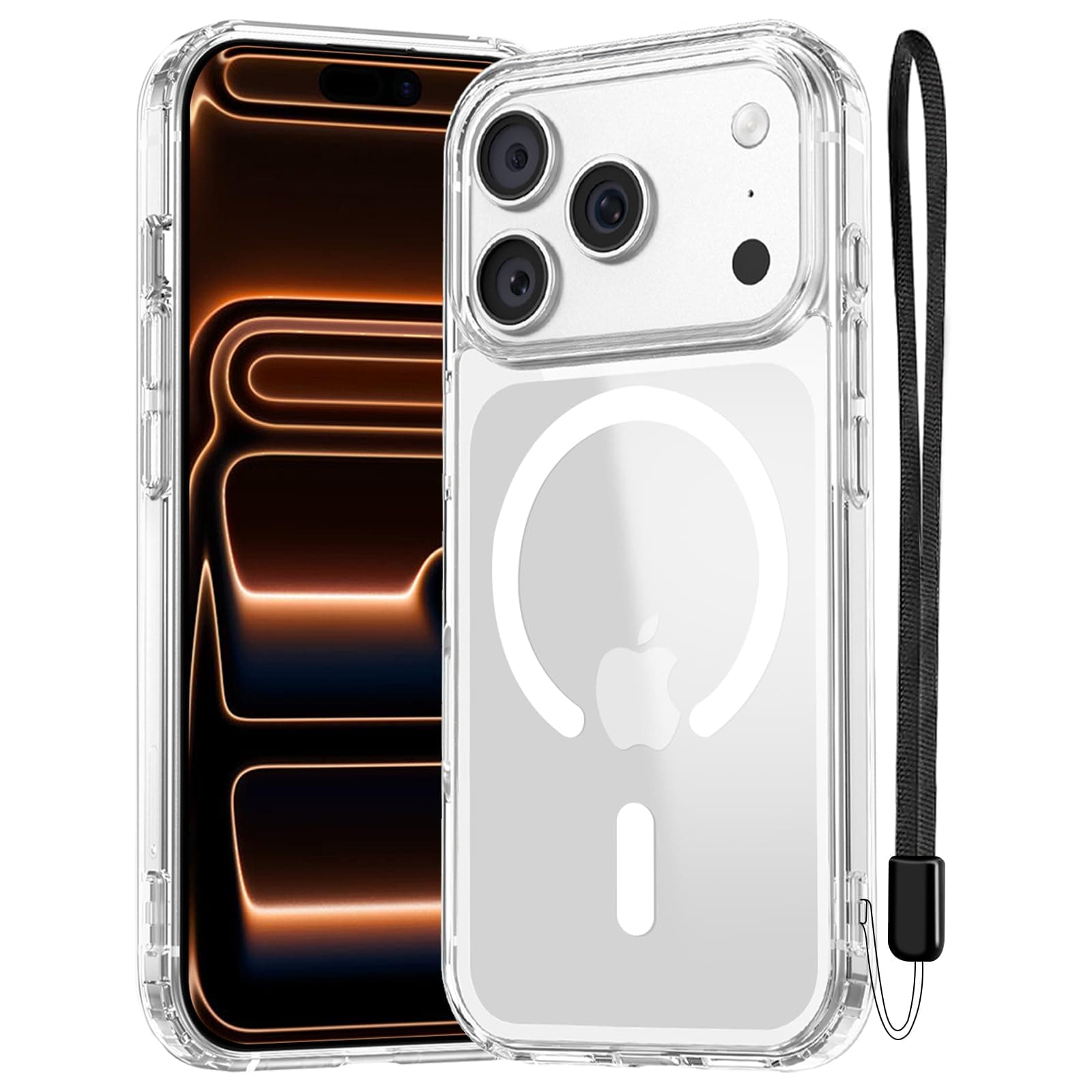 NEW'C Magnétique Coque pour iPhone 17 Pro Max (6,9 Pouces), Compatible avec MagSafe Antichoc Ultime avec Cordon – Magnétisme Puissant et Protection Militaire - Etui Fine - Transparent