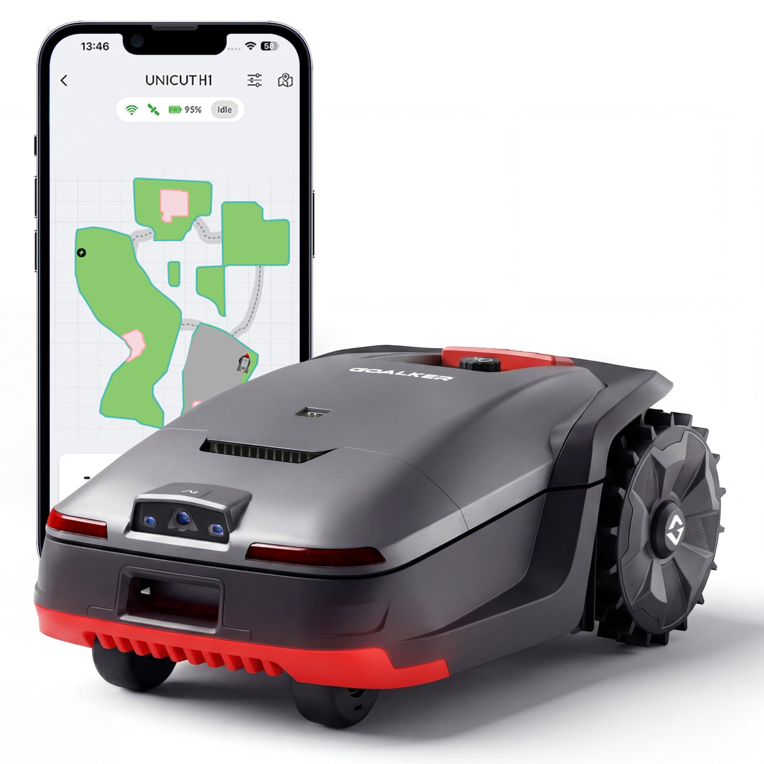 Goalker H1 Robot Tondeuse sans Fil Périphérique, 5 in 1 Dual LiDAR & Caméra IA, Positionnement RTK + VSLAM, 2000㎡ Contrôle par App, Évitement Intelligent d'obstacles par IA, Pente 45%