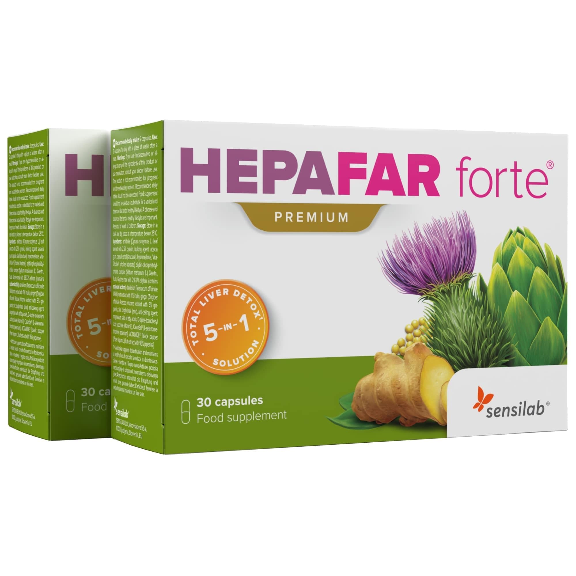 Detox - Cardo Mariano, Zinc, Alcachofa, Selenio, Jengibre, Diente de Leon, Vitamina E - Detox Higado - 60 Cápsulas para 30 días - Alta Biodisponibilidad - Hepafar Forte Premium, Sensilab