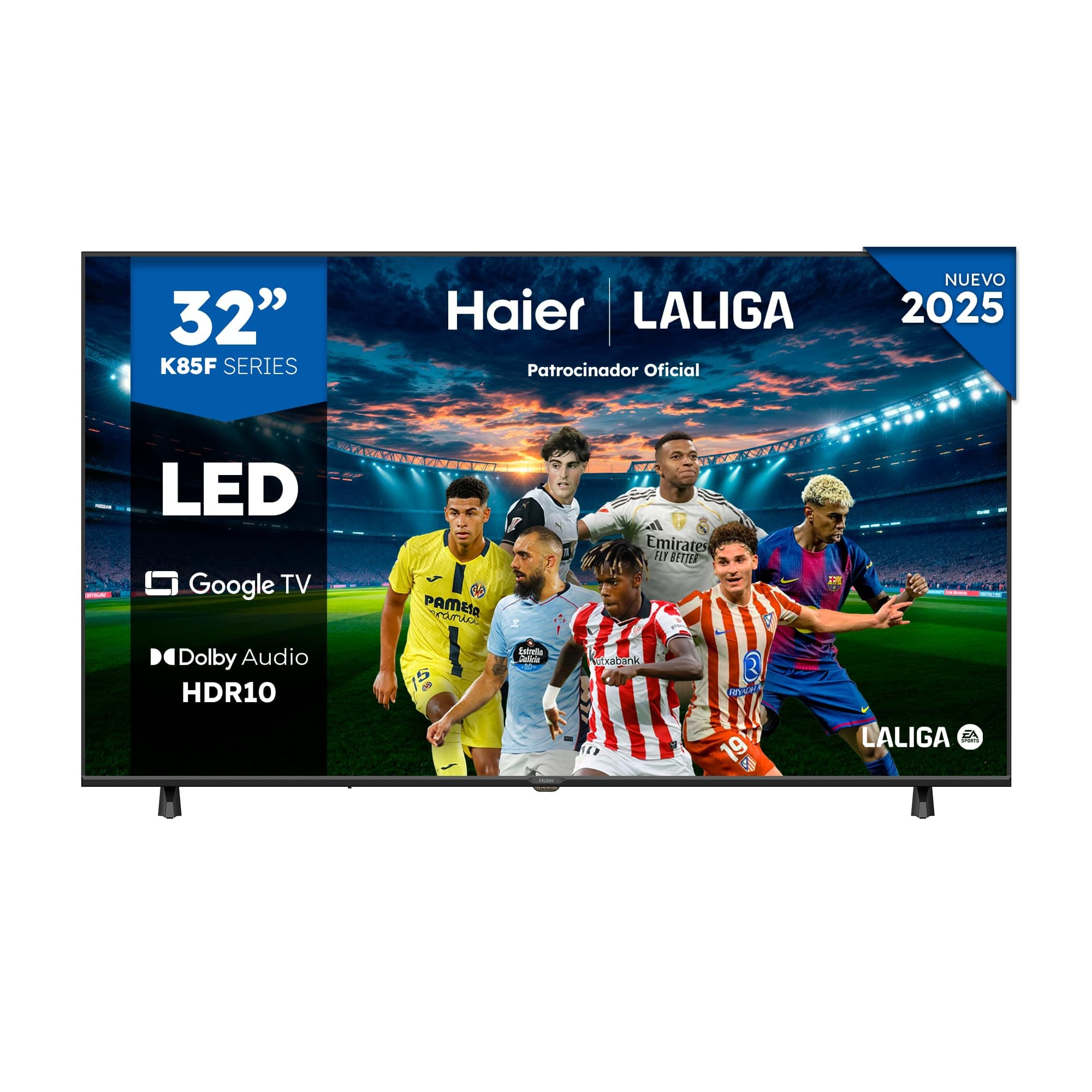 Haier Direct LED Full HD H32K85FFX - 32", Smart TV, Google TV, Dolby Audio, HDR 10, Smart Remote Control, Google Assistant, Procesador Quad Core, Bluetooth 5.1, DBX TV, HDMI 2.1 x 4, Sin Marcos, 2025