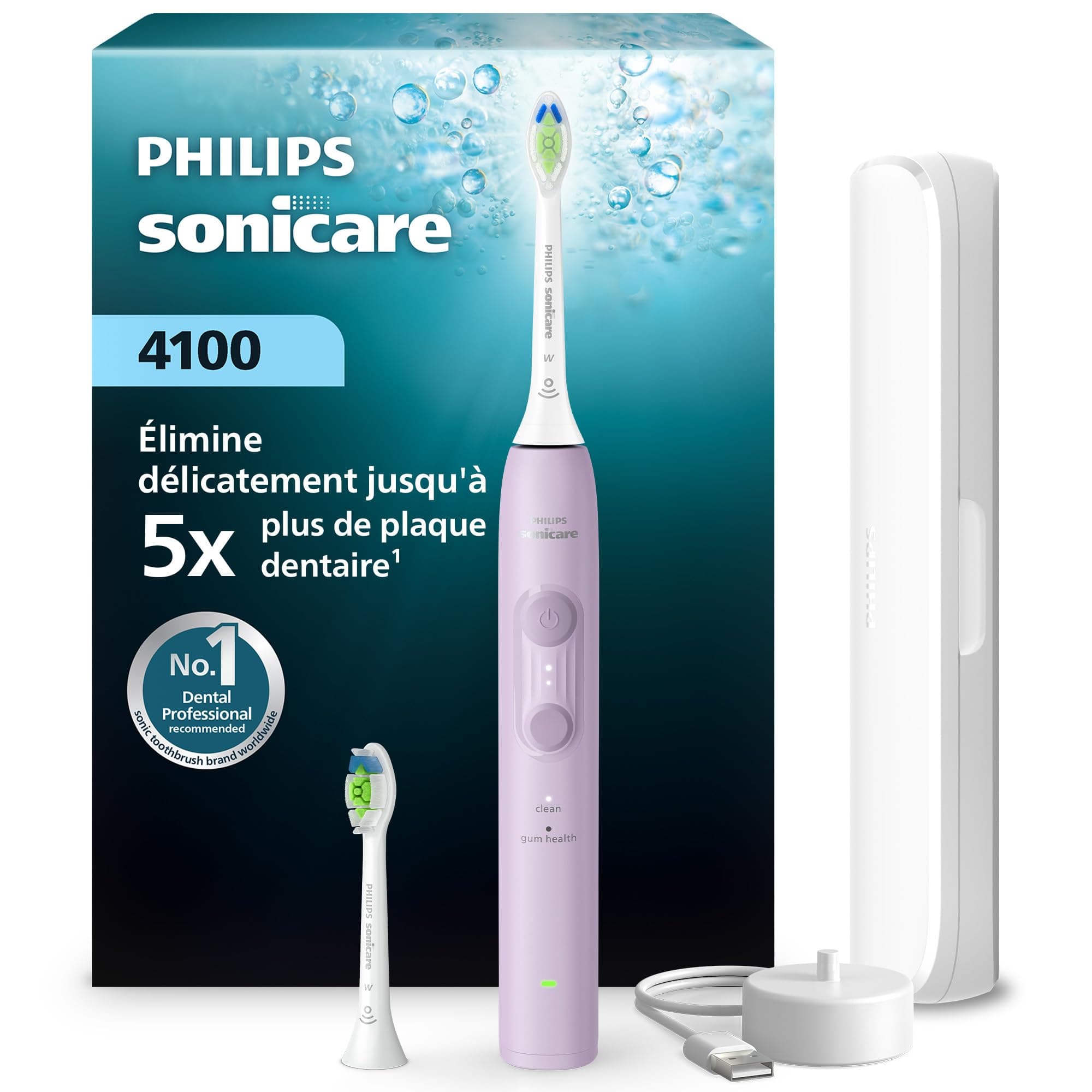 Philips Sonicare série 4100 – Brosse à dents électrique sonique, capteur de pression, 4 réglages, fonction EasyStart, SmarTimer, 21 jours d’autonomie, coloris lilas, modèle HX4042/47, [Nouveau]