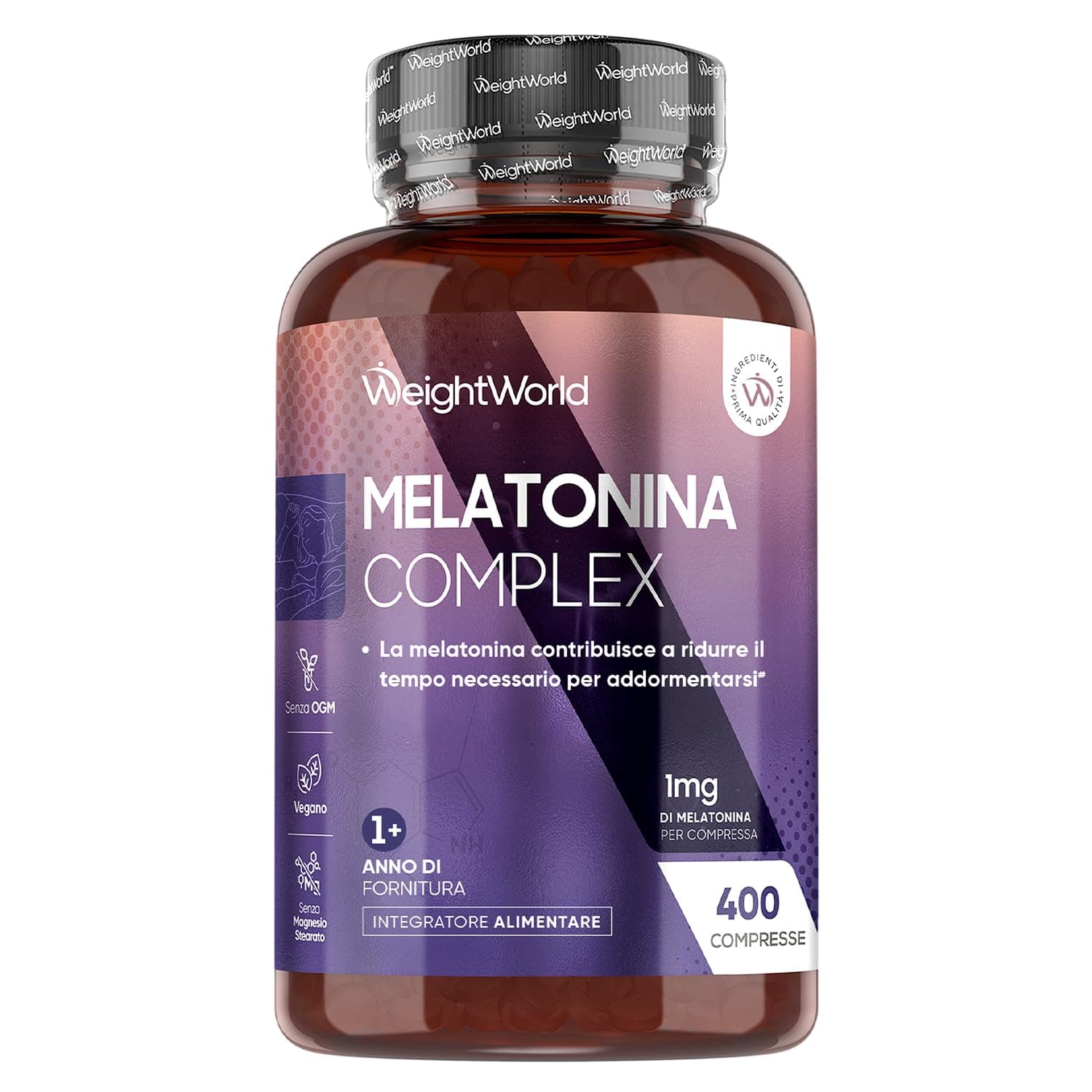 Melatonina 1mg con Camomilla, 400 Micro Compresse Vegane (1 Sola la Sera), 13+ Mesi di Scorta, Camomilla con Melatonina Complex, Vitamina B6, Magnesio e Passiflora, Senza Magnesio Stearato né Glutine