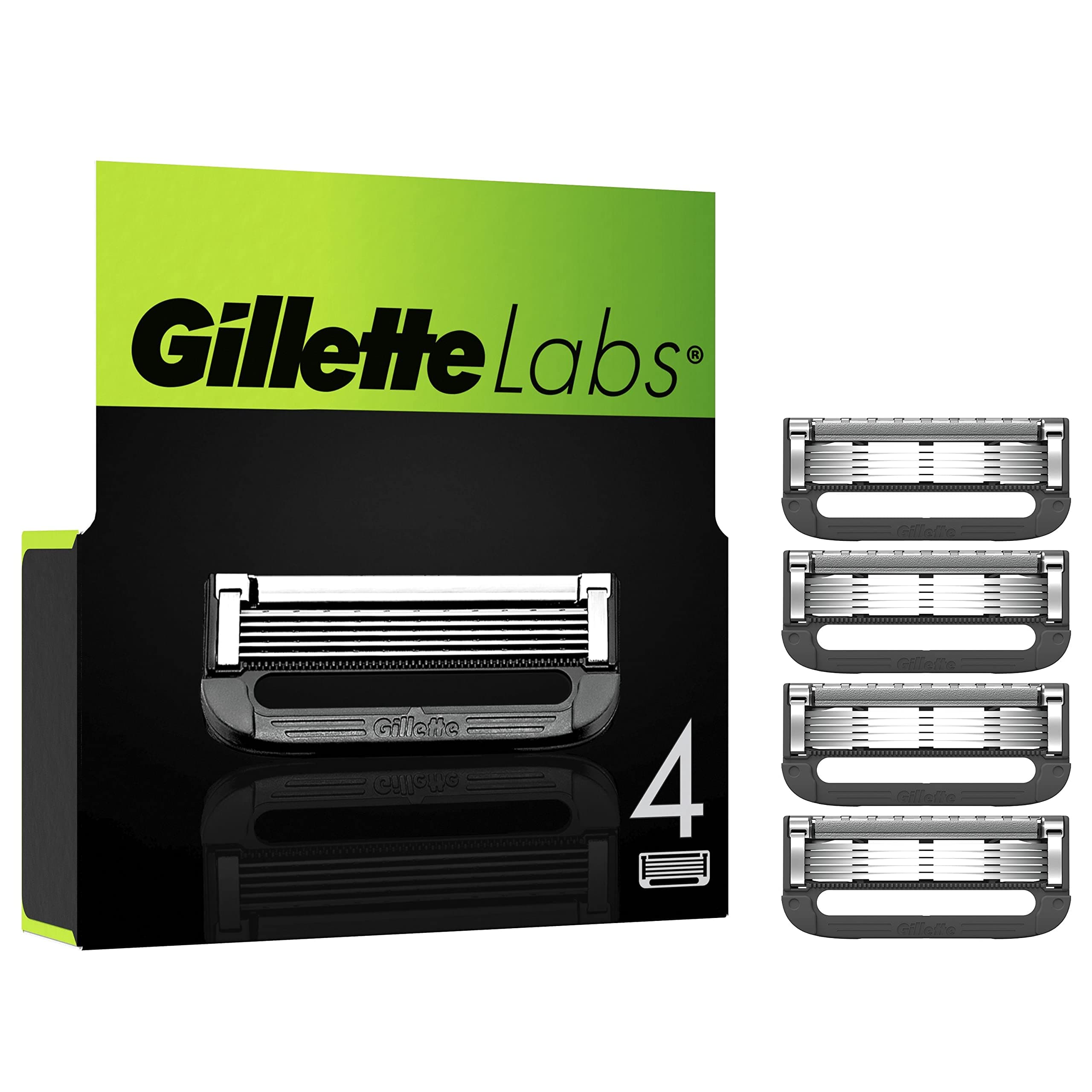 GilletteLabs LametteDi Ricambio Per Rasoio Da Uomo, Confezione Da 4, Compatibili Con GilletteLabs Con Barra Esfoliante E Heated Razor