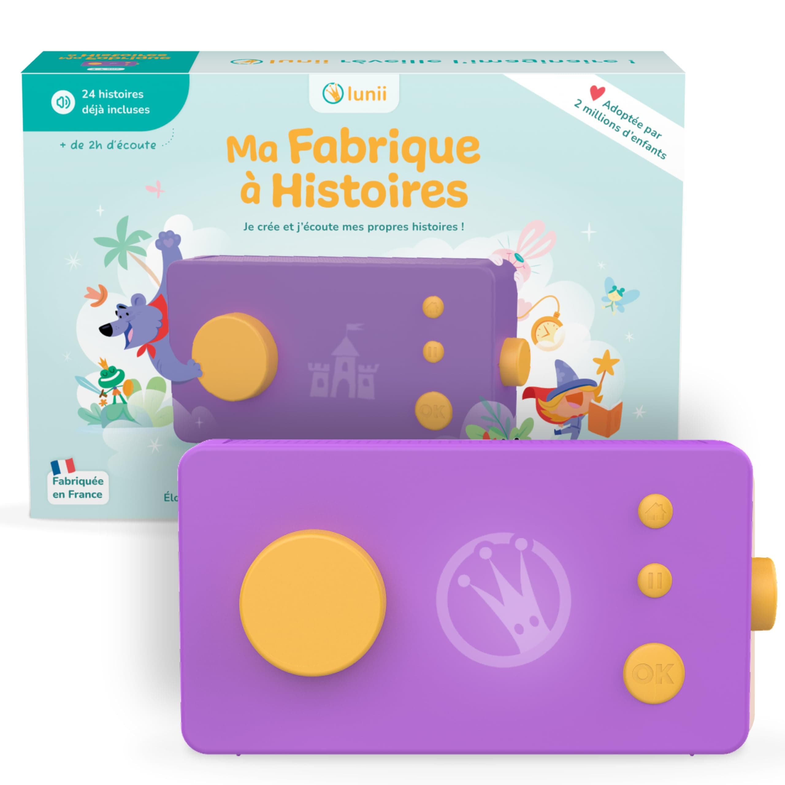Lunii - Ma Fabrique à Histoires Violette + 2h30 d'histoires à Composer incluses à télécharger, Boîte à Histoires Interactive pour Enfants de 3 à 8 Ans - Conteuse fabriquée en France