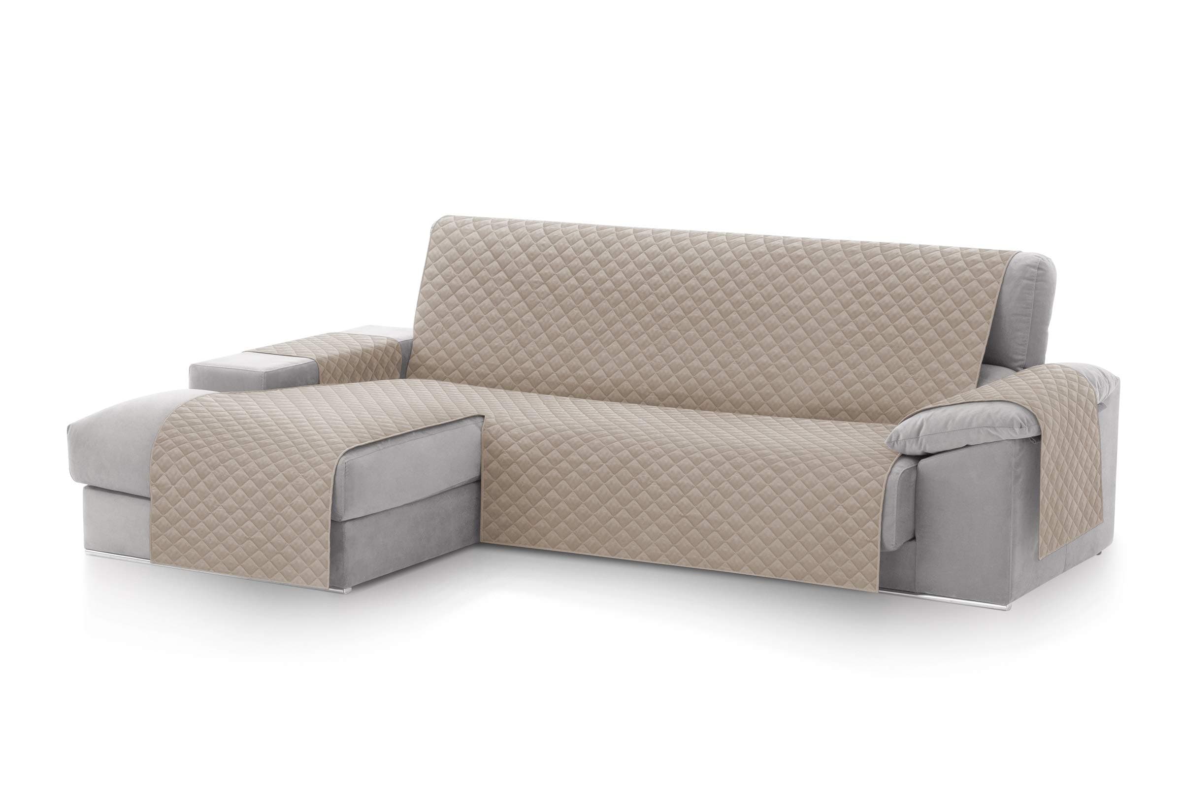 Textilhome CubreSofá Chaise Longue Malu, Protector para Sofás Acolchado Brazo Izquierdo, Tamaño 240cm. Color Beige (Visto DE Frente), Ideal para Mascotas, Arañazos.