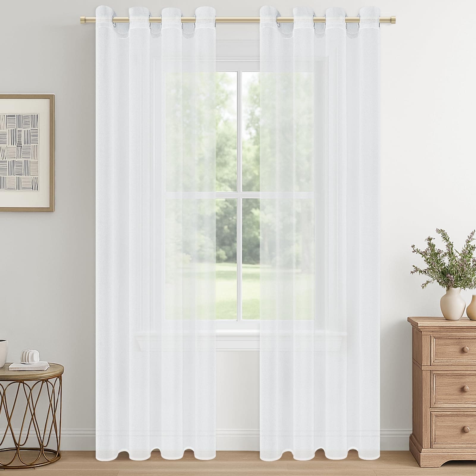 CUTEWIND Rideau Voilage Blanc 140x240 CM, Rideaux Voilage Transparent à Oeillets Voilages Intérieurs pour Fenetre Chambre Adulte Salon Moderne Lot de 2, Rideau Voile