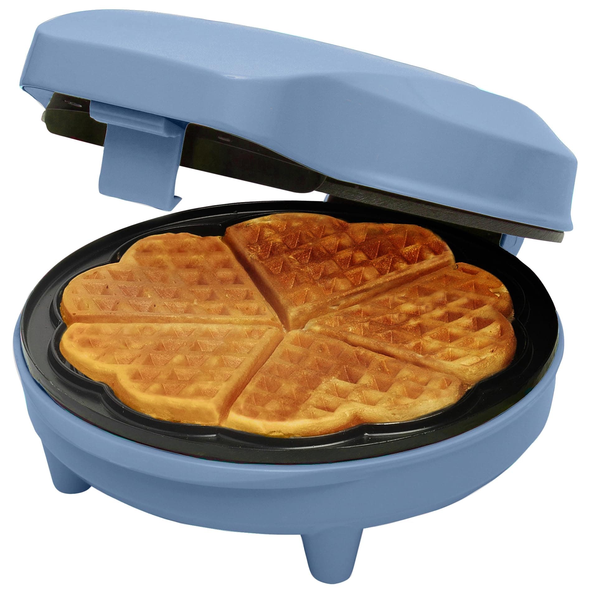 Bestron Waffeleisen für klassische Herzwaffeln, Waffelmaker mit Antihaftbeschichtung für Waffeln in Herzform, mit Antihaftbeschichtung & Backampel, 700 Watt, Farbe: Blau