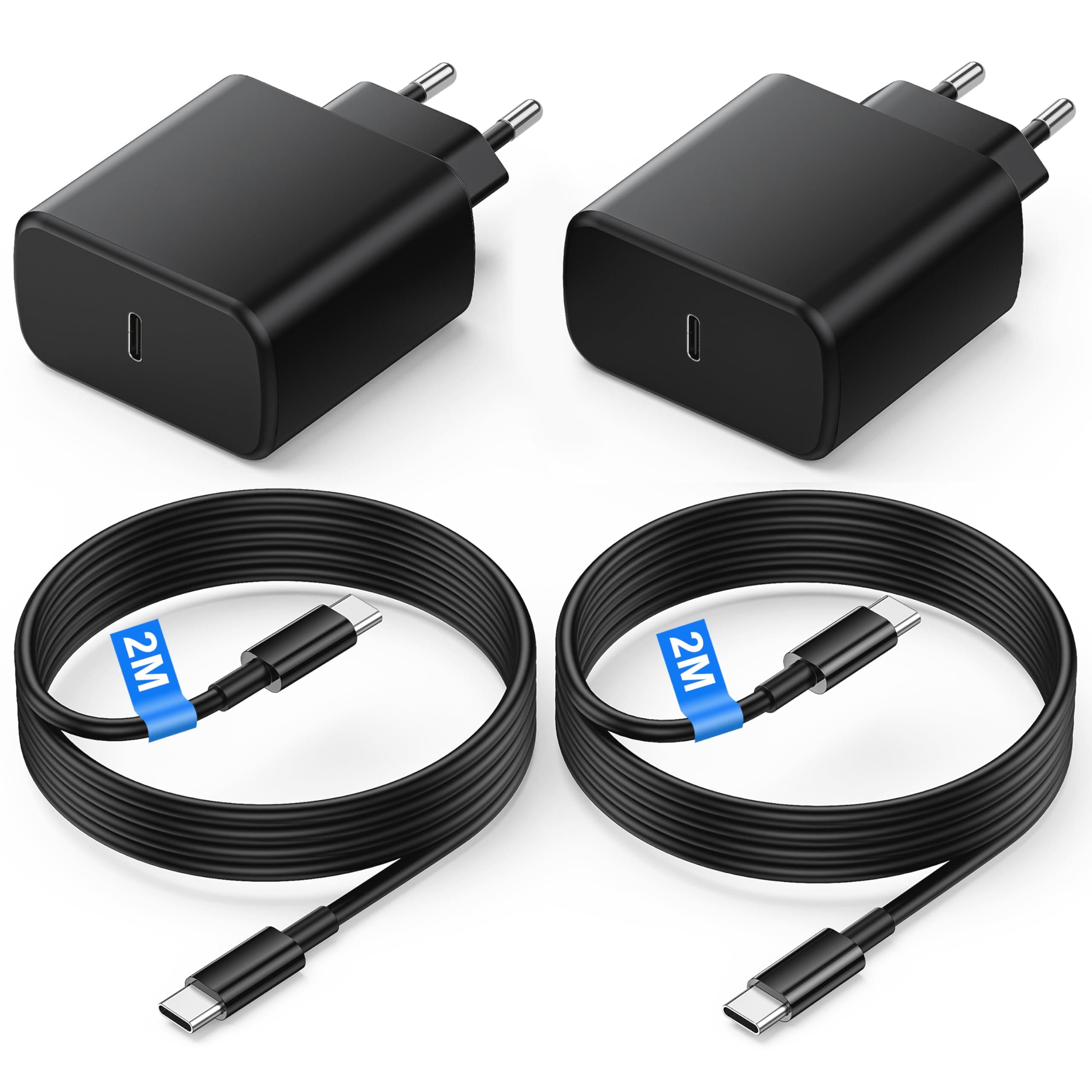 45W Cargador Carga Rapida, 2Pack USB C Cargador Rapido con 2M Cable para Samsung Galaxy S26/S25/S24/S23/S23+/S23 Ultra/S22/S21/S20/Note20/A73/A53/S10, Tipo C Cargado Cabezal Negro