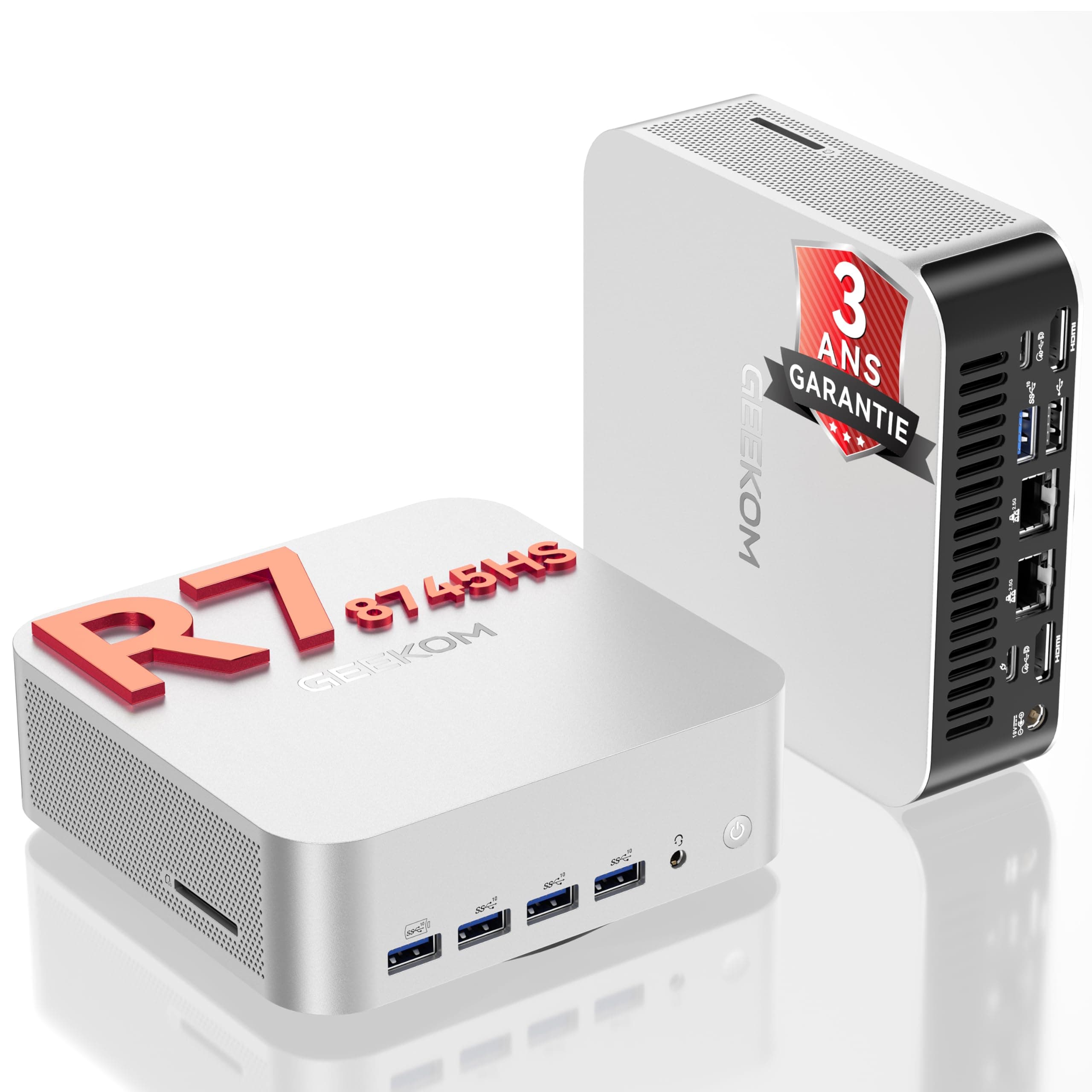 GEEKOM A8 Max Mini PC avec AMD Ryzen 7 8745HS, Double LAN 2,5 Gbps, 16 Go DDR5 + 1 to SSD NVMe M.2, Windows 11 Pro | 8 Ports USB | Quad Display 8K, Mini Ordinateur pour Gaming, Création et Bureau