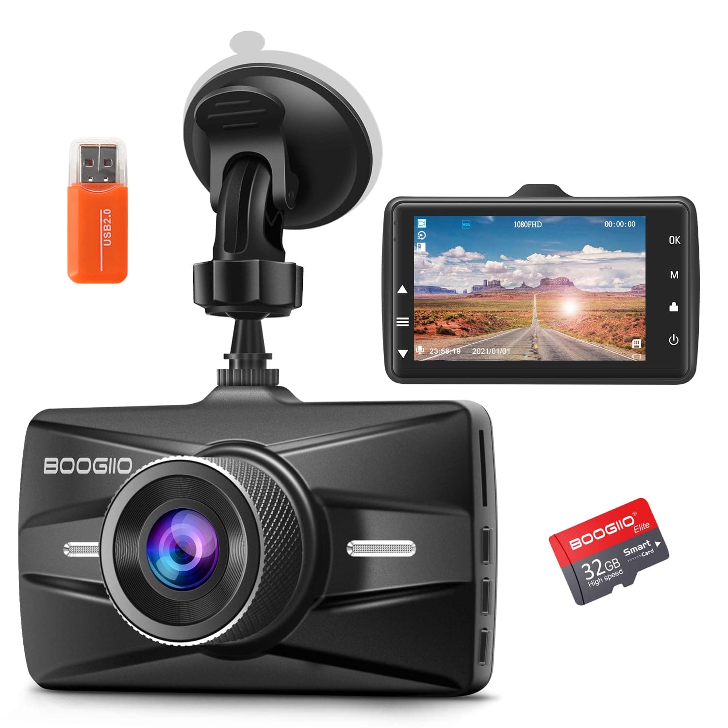Dashcam Voiture Avant 1080P,Camera Voiture 3 pouce IPS Écran,Dash Cam Grand Angle 170°,Camera Embarquée Voiture avec carte SD 32G,Vision Nocturne,HDR,Enregistrement en Boucle,Capteur G,Parking Monitor