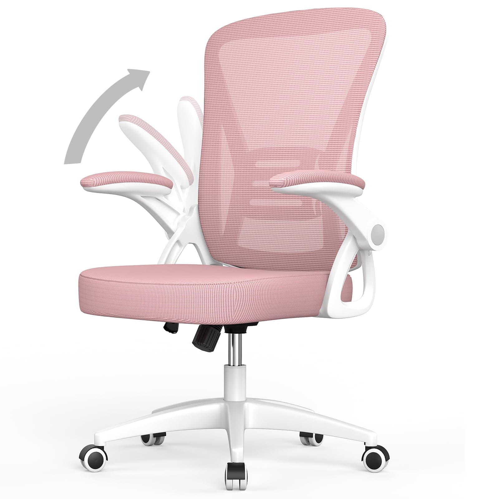 naspaluro Silla de Oficina, Silla de Ergonomica Escritorio, Altura Regulable, Respaldo de Malla Transpirable con Soporte Lumbar, Reposabrazos Abatibles 90°, para el Hogar y la Oficina, Rosa