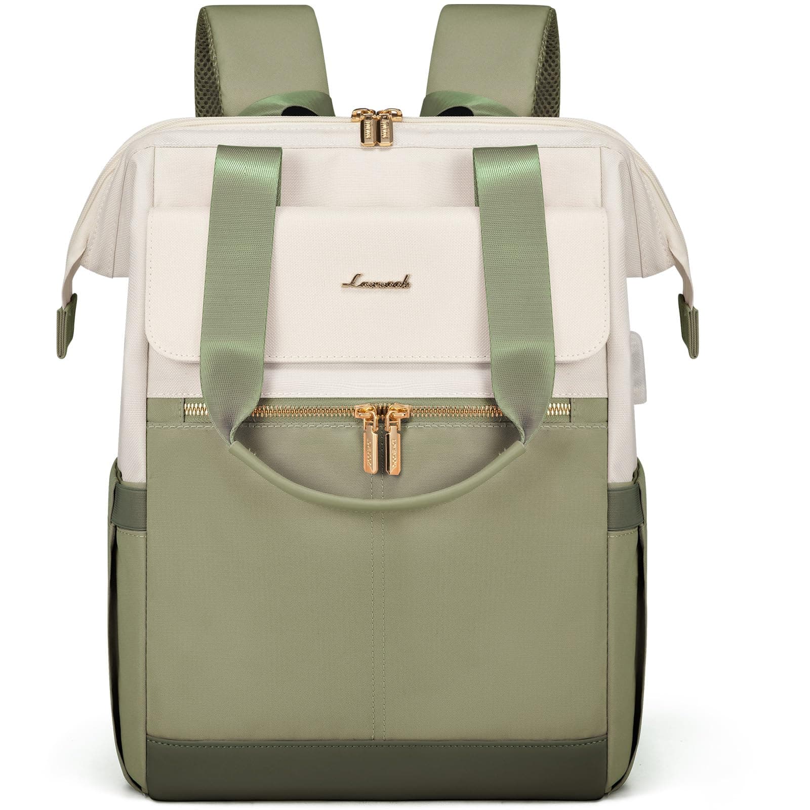 LOVEVOOK Rucksack Erbsengrün, Moderner Laptop Schulrucksack, Schultasche Teenager Backpack Women Elegant Tagesrucksäcke Handtasche 2 in 1, 15,6 Zoll für Uni Büro Arbeit, Beige & Erbsengrün