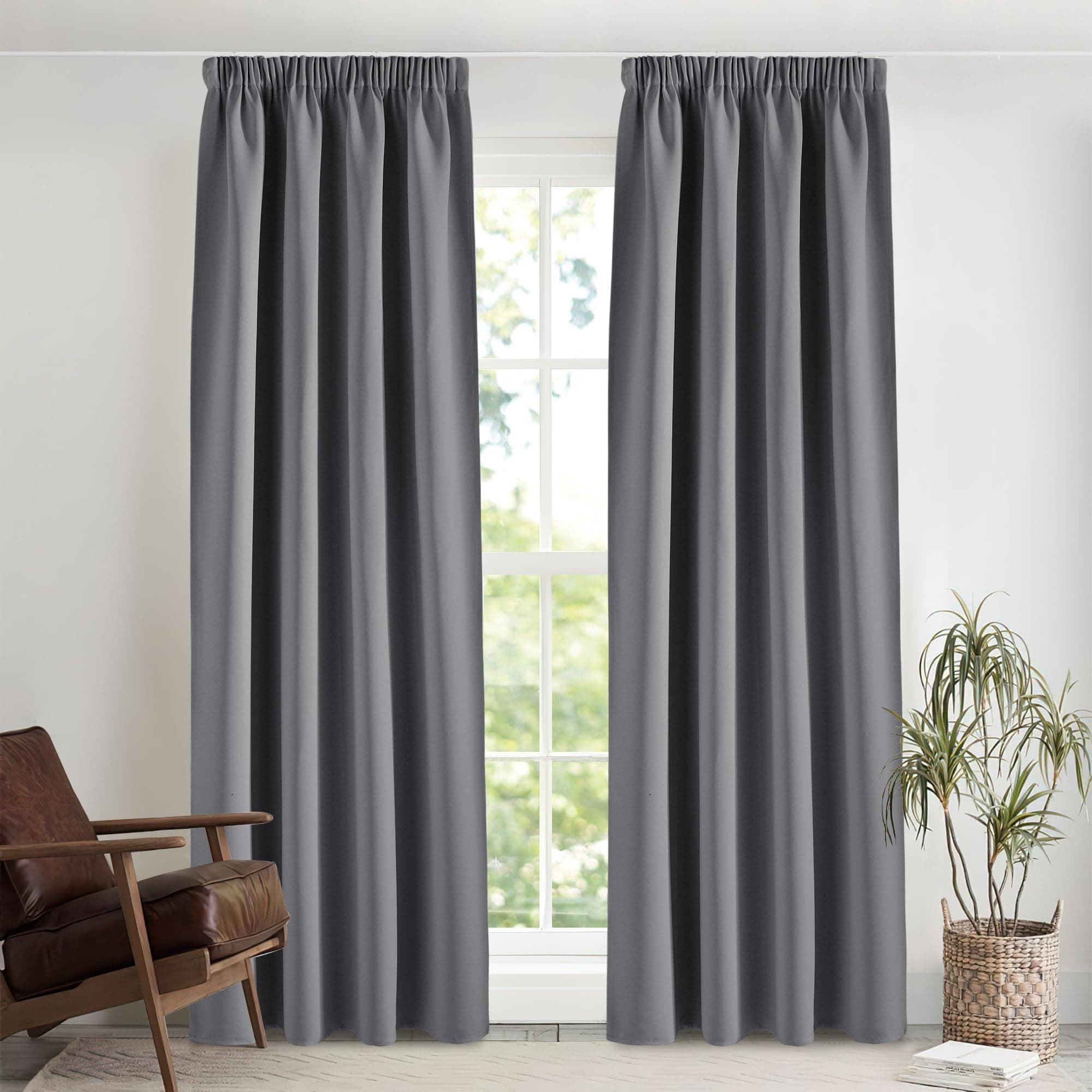 PONY DANCE Extra Lange Gardinen und Vorhänge Wärmeisolierend Verdunkelungsvorhang für Schiene 2er Set H 260 x B 140 cm Thermogardinen Hitzeschutz Wohnzimmer Vorhang Grau Blickdicht