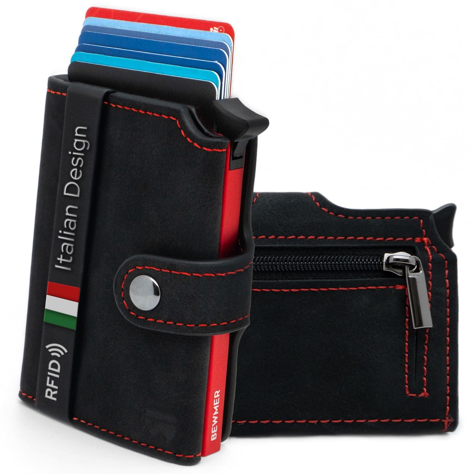 BEWMER v2 Portafoglio Uomo Slim In Similpelle Con Protezione RFID Anticlonazione – Porta Carte Di Credito Uomo E Donna Per 9 Tessere, Con Portamonete