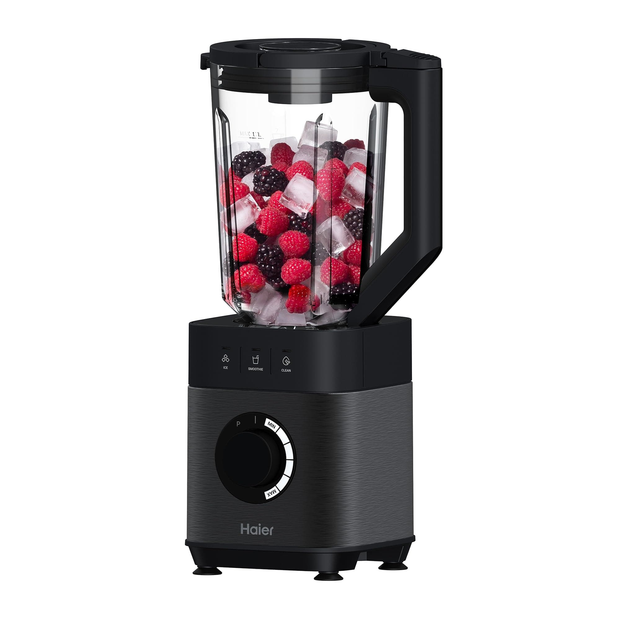 HAIER Batidora de Vaso con Triturador de Hielo, Batidora Smoothies, 5 Velocidades Variables, Limpieza Automática, Jarra de Vidrio de 1.7L, Jarra Portátil de 0.6L, 1200W [I-Master Series 5]