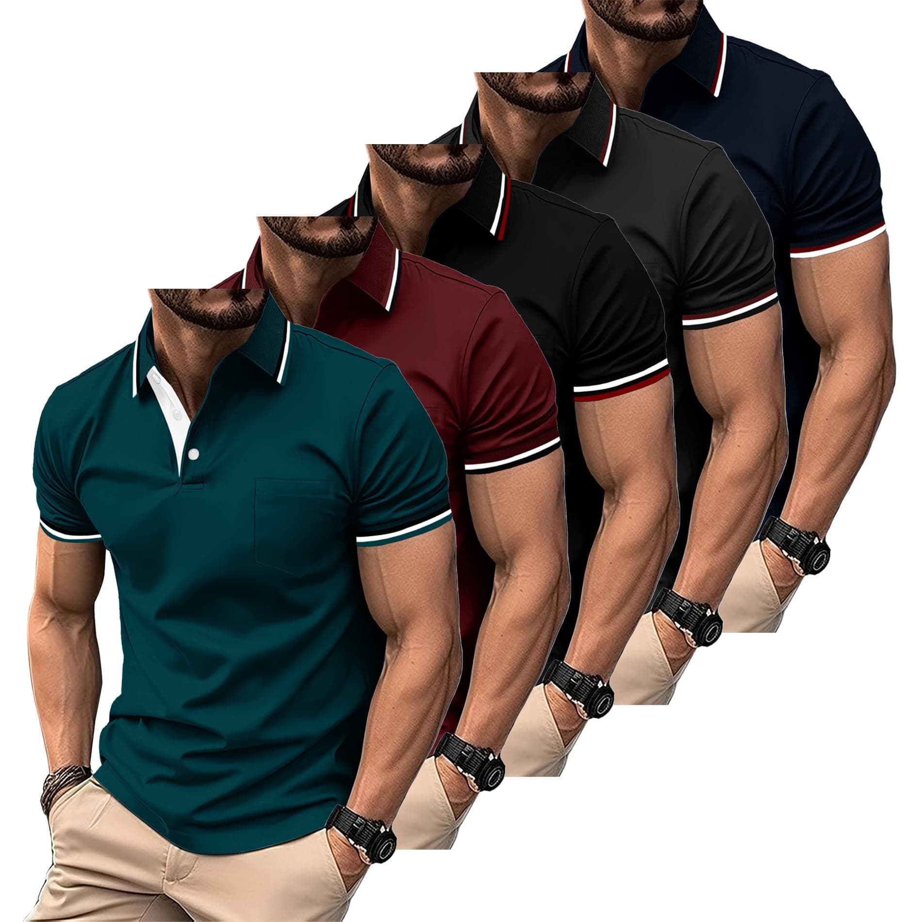 ZITY Polo Uomo Maniche Corte Pacco da 5 Polo Golf Tennis Estate Magliette Leggera e Traspirante T Shirt Primavera Camicie per Il Lavoro,Vacanze