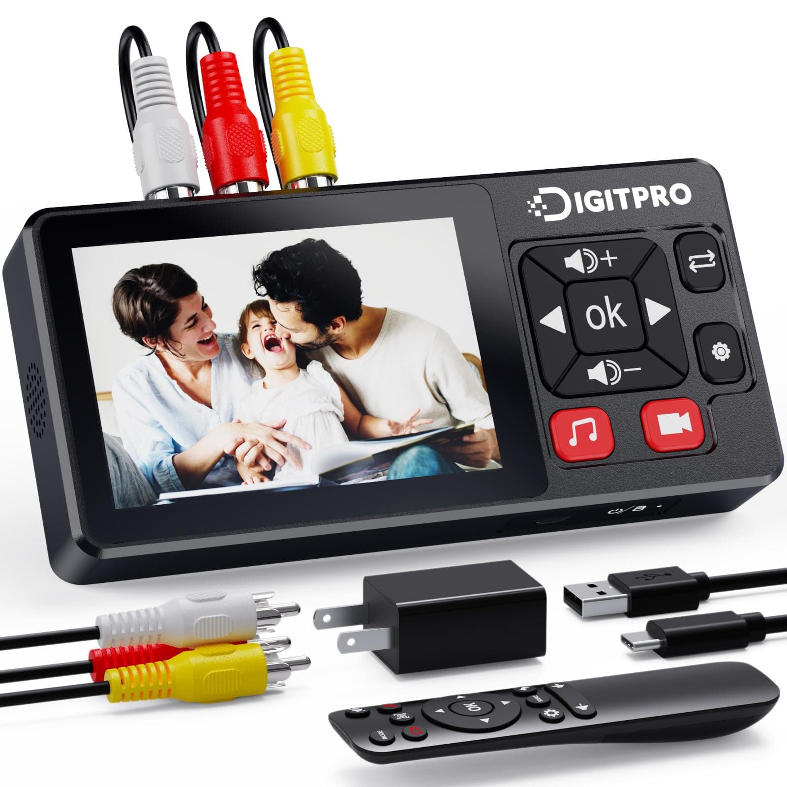 DigitPro Convertisseur VHS vers Numérique 3.0, HD Magnetoscope VHS Video avec Télécommande, Convertit VHS, VCR, DVR, DVD, Hi8, DV, Caméscope, Cassette en Numérique