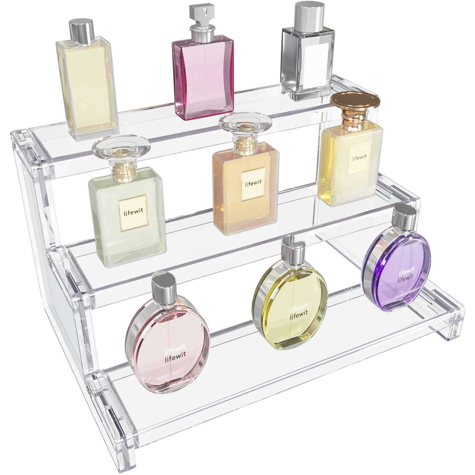 Lifewit 3-stufiger Klarer Display Ständer, 22,8 x 15,7 x 13 cm Kunststoff Schminktisch Organizer, Gestufter Präsentationsstand für Make-up/Figuren/Cupcake/Nagellack, Dekorieren Riser Display Regal