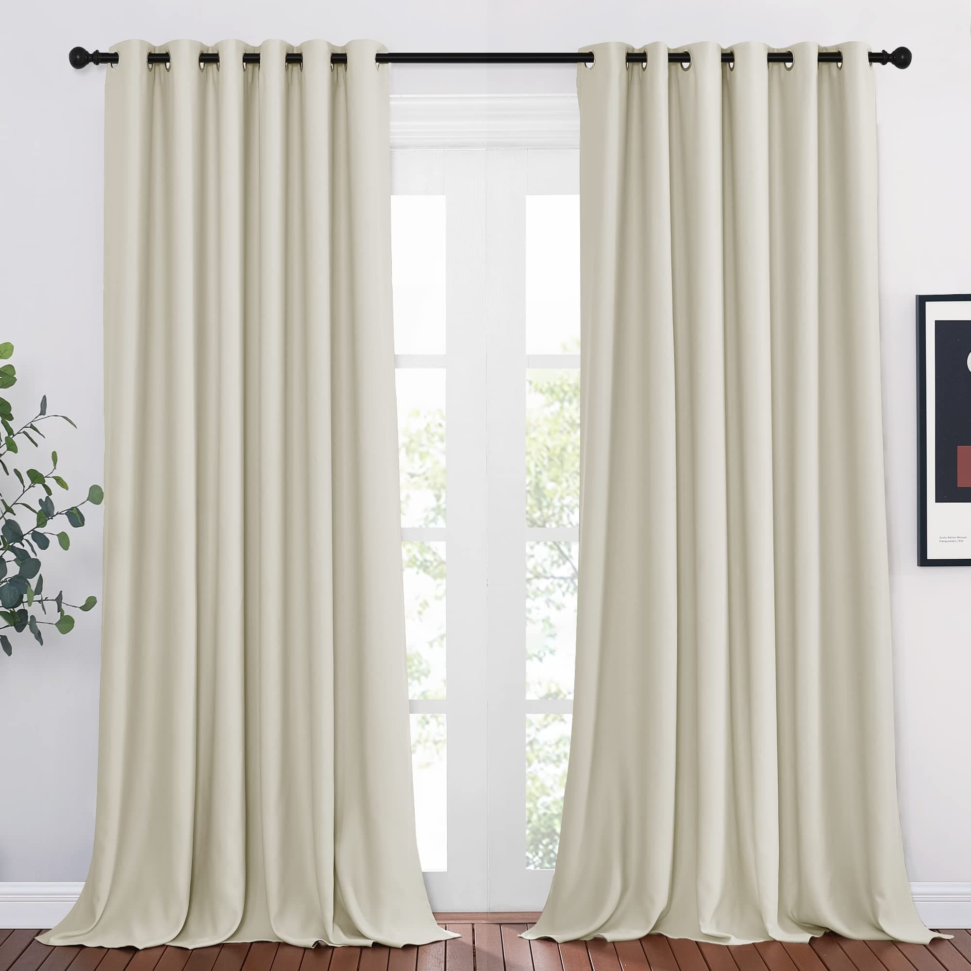 PONY DANCE Cortinas Salon Modernas, Opacas con Ojales, para Ventanas Grandes, Termicas Aislantes Calor, 2 Piezas, 200x260 CM, Beige Claro