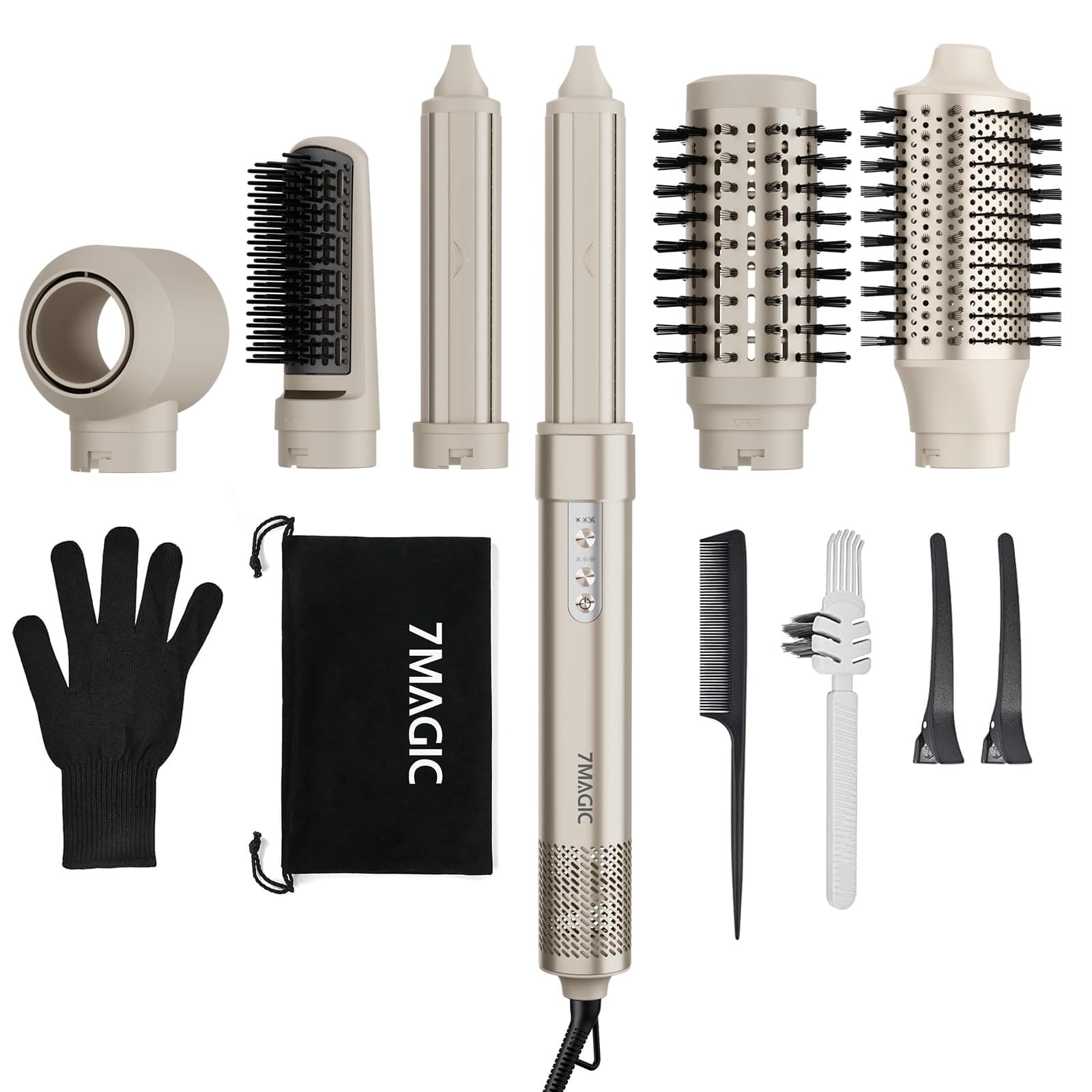 7MAGIC Air Styler 6 In 1, Asciugacapelli Ionico, Spazzola Rotante Per Capelli, Arricciacapelli Automatico, Spazzola Lisciante, Senza Danni Da Calore, Asciugatura Rapida, Con Borsa Da Viaggio