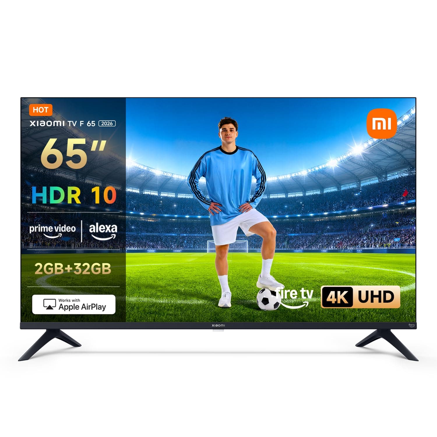 Xiaomi TV F 65, 65 Zoll (165 cm), 4K UHD, Smart TV, Fire OS8, Triple Tuner DVB-C/S/S2/T/T2,HDR10, MEMC, 60Hz mit 120Hz Game Boost Mode,Sprachsteuerung mit Alexa,2GB+32GB, Kompatibel mit Apple AirPlay