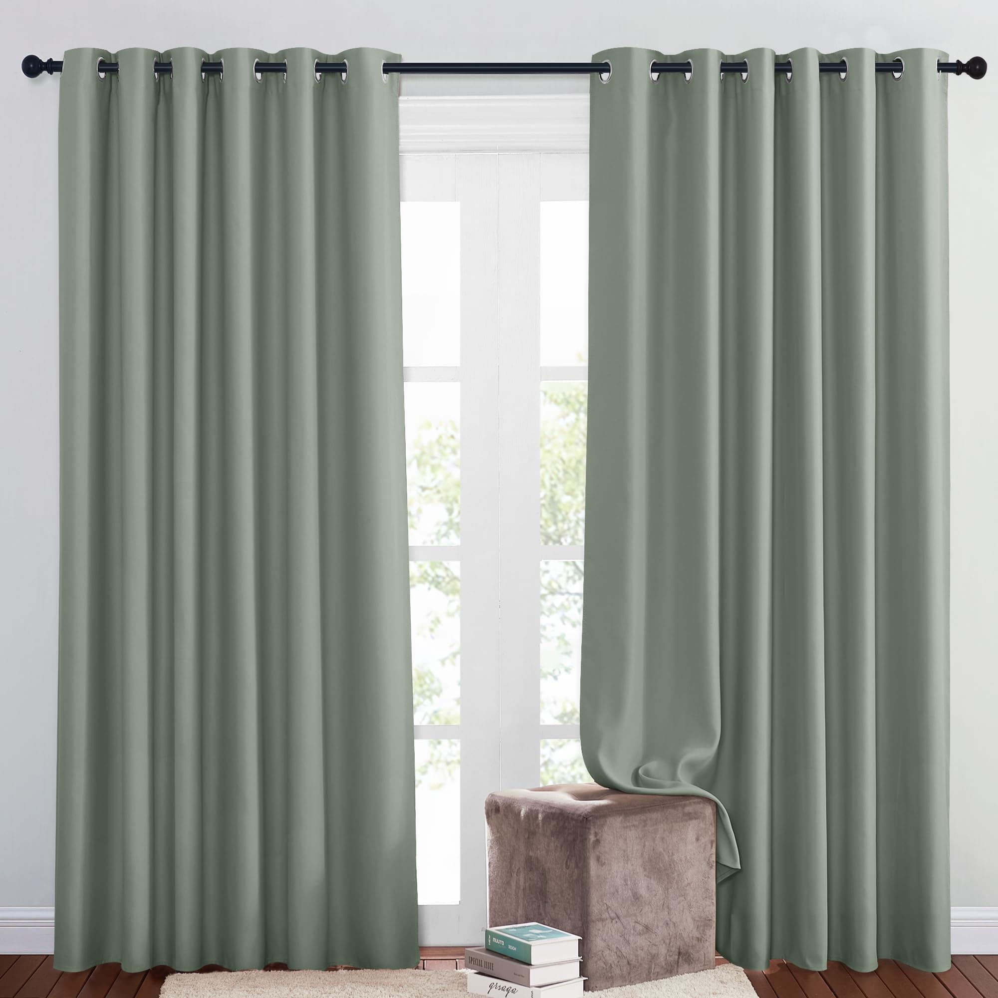 PONY DANCE Tenda Termica Isolante con Anelli Tende Oscuranti per Interni 2 Pezzi L 200 x A 210 cm Tende Camera da Letto Pannelli Divisori Tende Moderne per Soggiorno, Verde Salvia