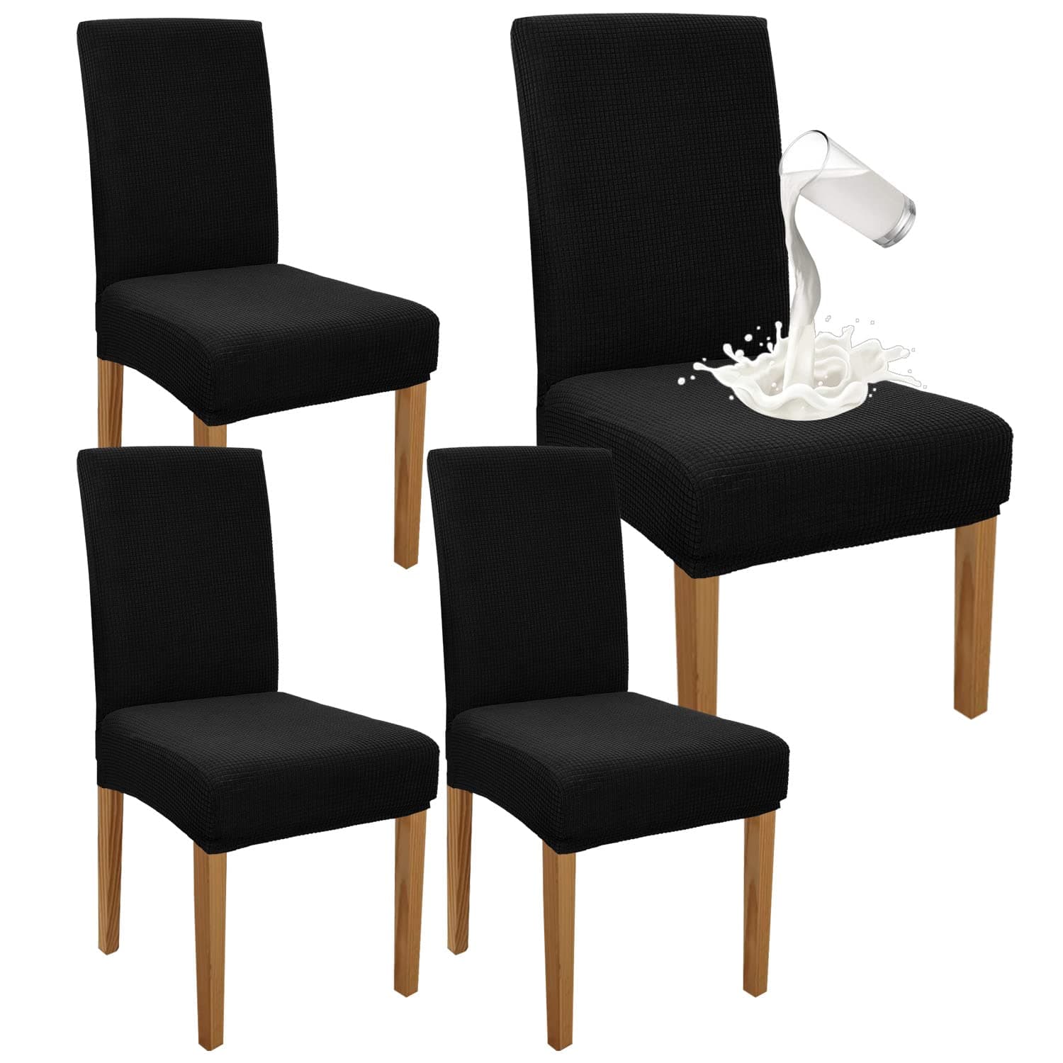 Granbest Lot de 4 housses de chaise de salle à manger à dossier haut, extensibles, lavables et amovibles pour salle à manger, cuisine, fête, hôtel (noir, lot de 4)
