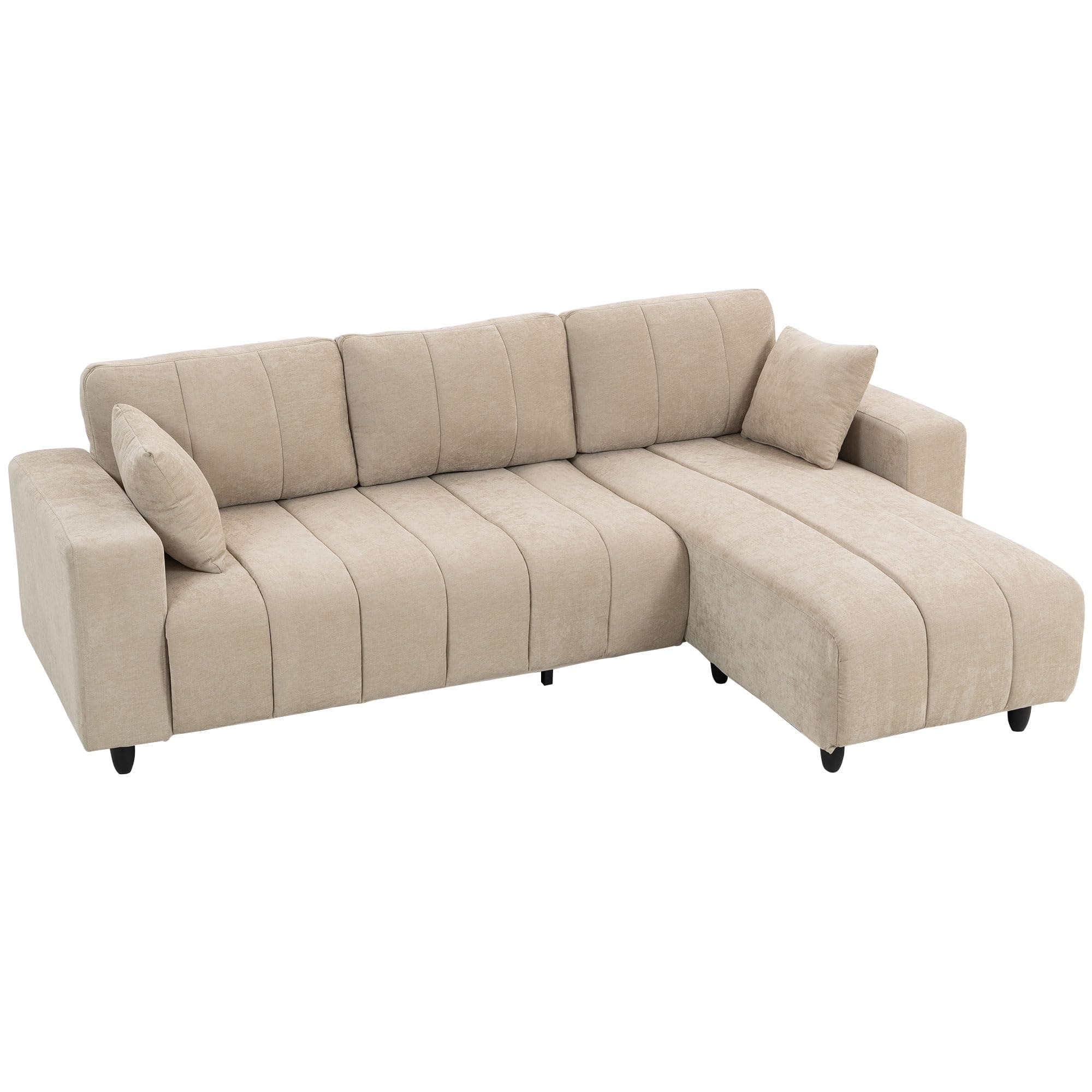 HOMCOM Canapé d'angle Modulable 242 cm Assise Large 2 Oreillers Beige | Canapé 3 Places en L, Méridienne Réversible, Coussins à Ressorts, Tissu Aspect Lin, Cadre en Acier, Salon, Bureau