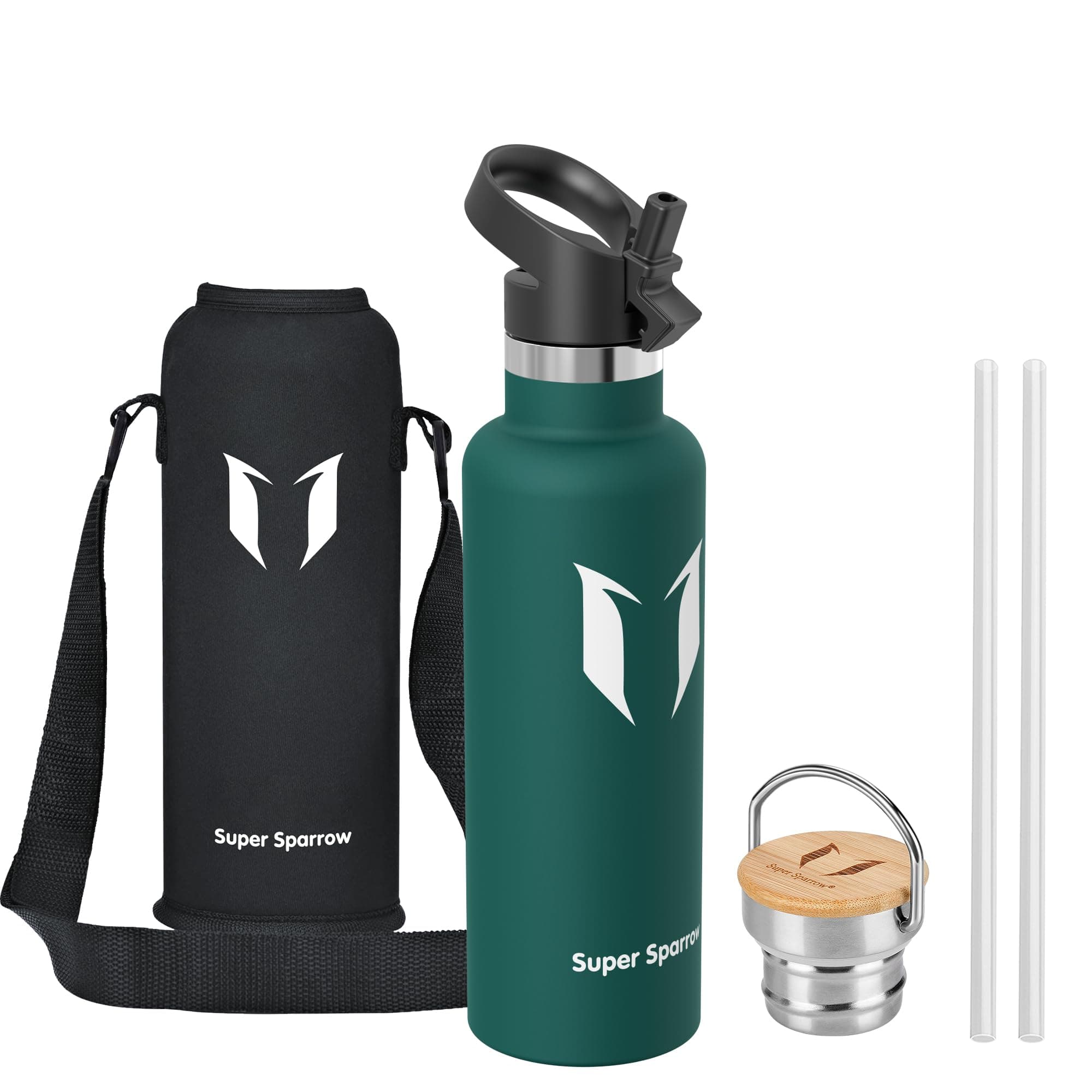 Super Sparrow Trinkflasche Edelstahl - 350ml/500ml/620ml/750ml/1L - Auslaufsicher Thermoskanne, BPA-Frei Wasserflasche - Thermosflasche Kinder für Sprudel, Sport, Schule, Fitness - Mit 2 Deckeln