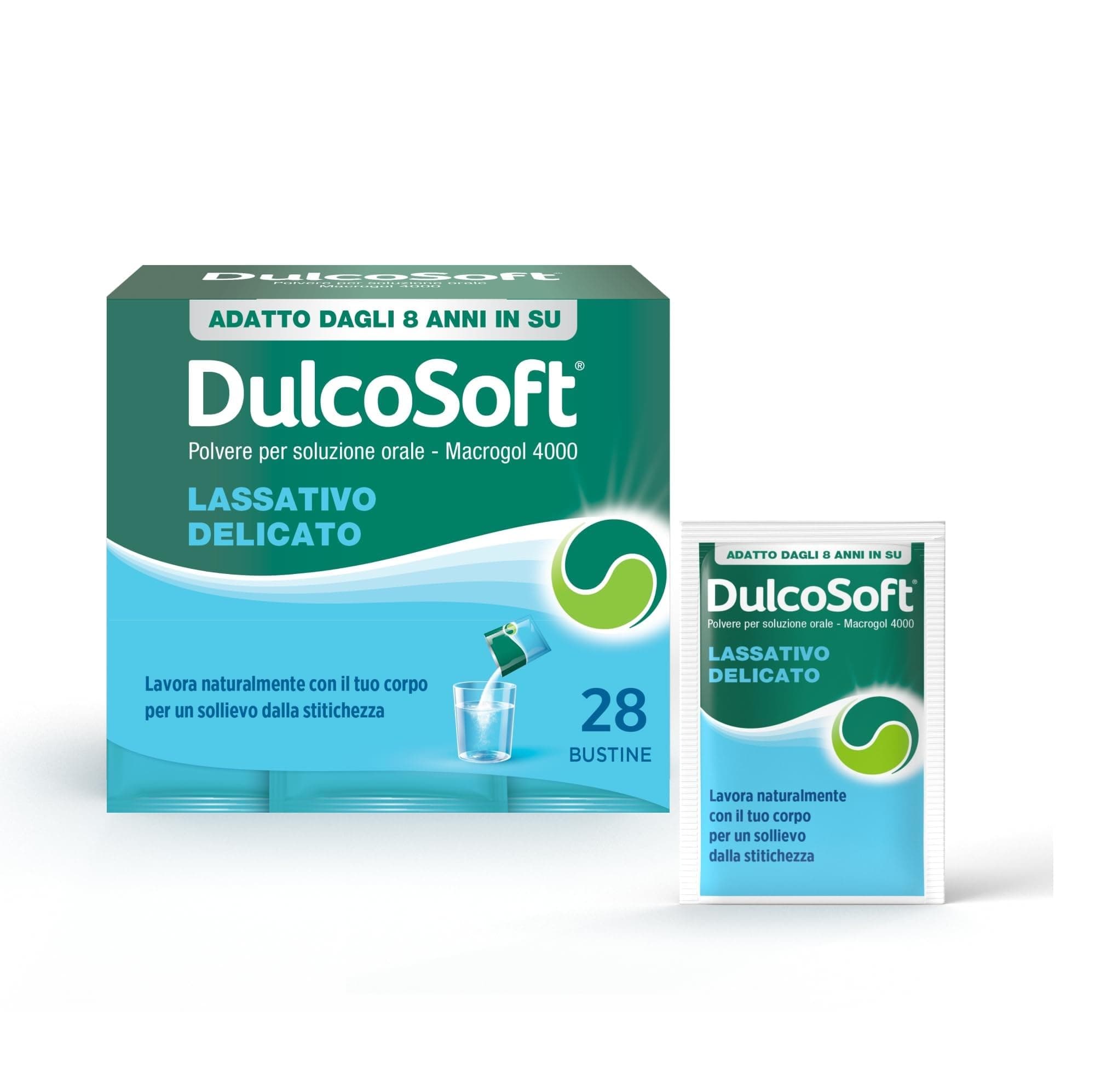 DulcoSoft Lassativo con Macrogol, Rimedi Stitichezza Adulti e Bambini - Senza Glutine, Senza Zucchero, Lassativo Delicato per Irregolarità Intestinale, Stipsi (28 Bustine)